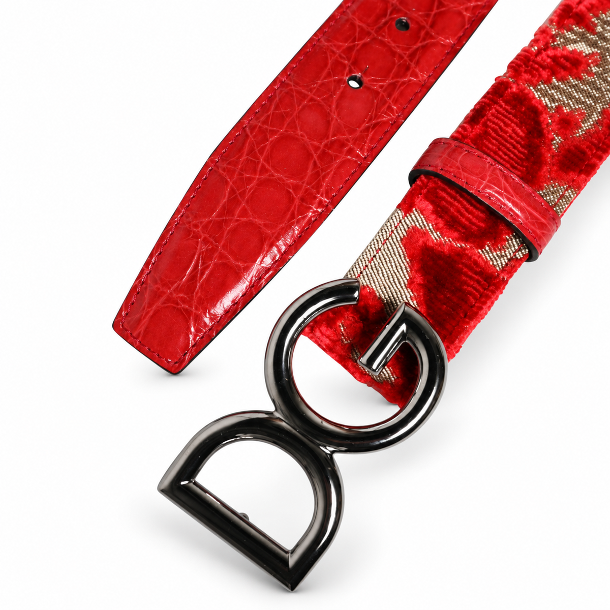 Dolce & Gabbana Red Viscose Silver DG Logo Metal Buckle Belt - BE1327 A2S05 - view 6