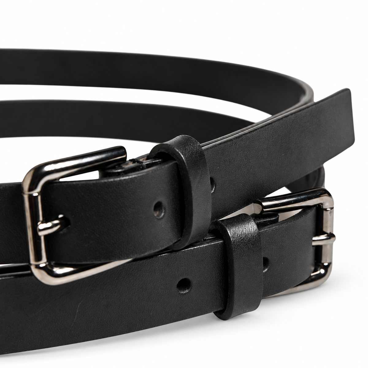 Dolce & Gabbana Black Double Strap Leather Silver Buckle Belt - BC4337 AW224 - view 4