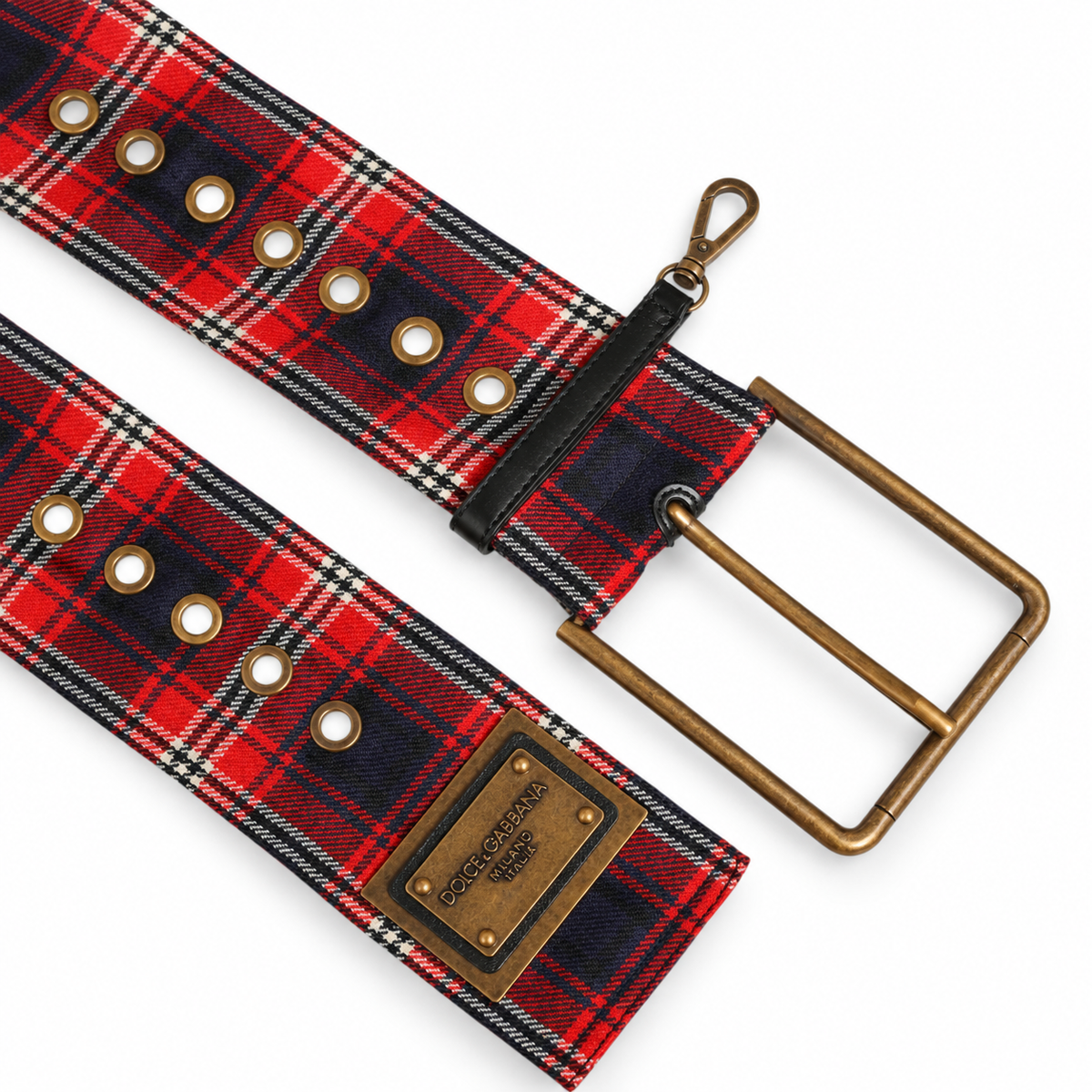Dolce & Gabbana Red Plaid Fabric Logo Plate Brass Buckle Belt - BC4638 AO958 - view 3