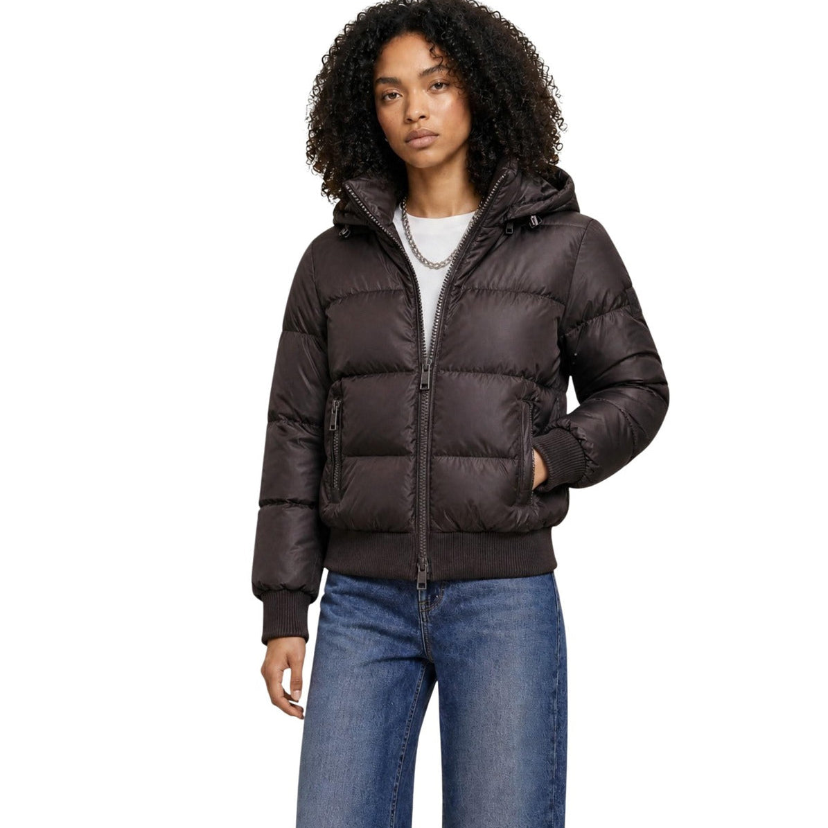 Дамско кафяво пухено яке Armani Exchange Women Puffer Jacket XW000228 AF12286 U6032 Front View