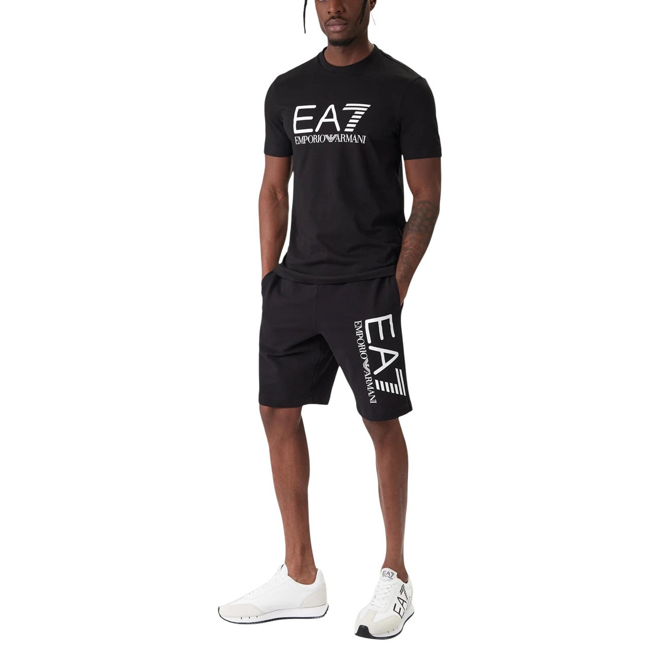Мъжки черни къси панталони EA7 Emporio Armani Men Shorts 7M001414 AF22266 UC001 Front View