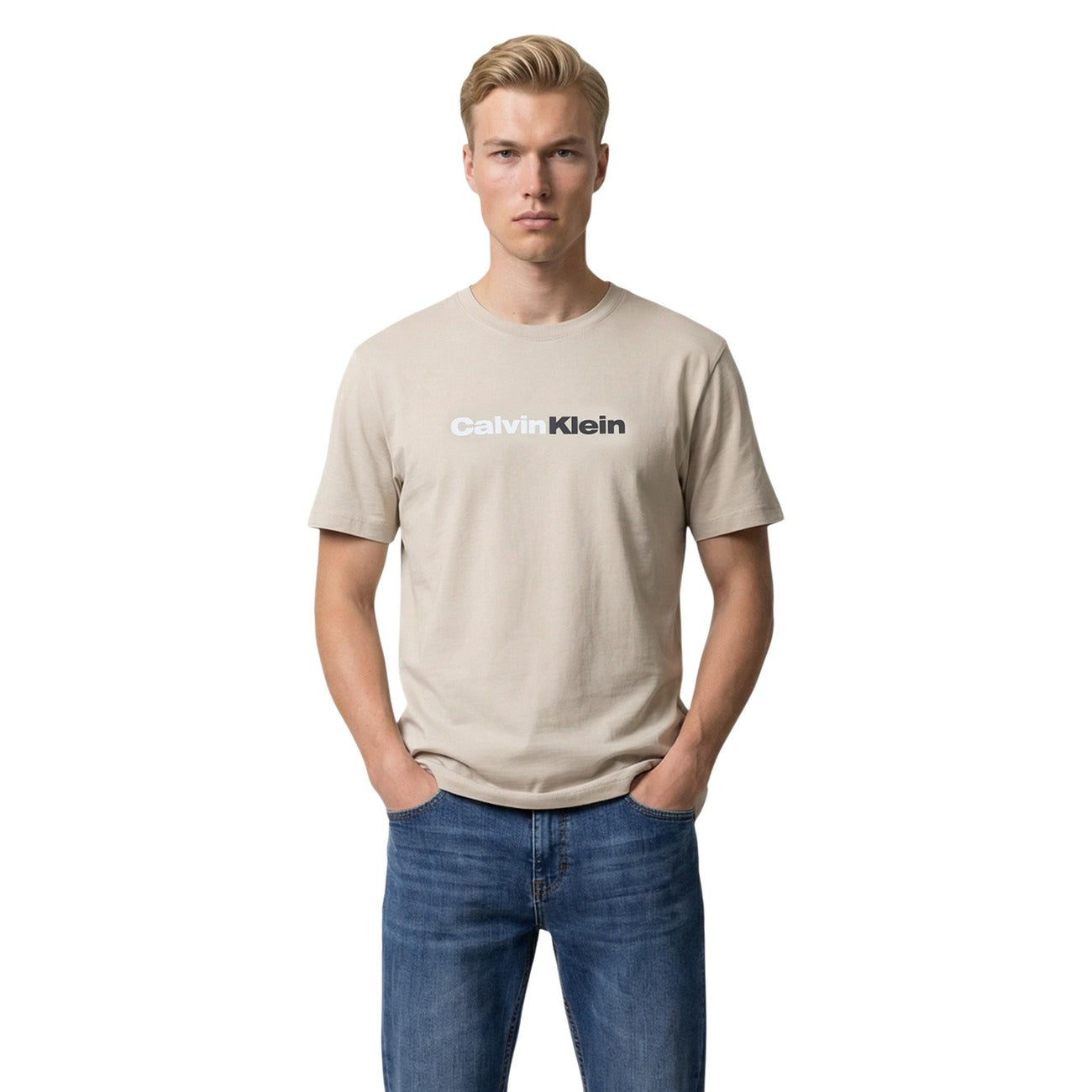 Мъжка бежова тениска Calvin Klein Jeans Men T-shirt LV14RF808G 2JX Front View
