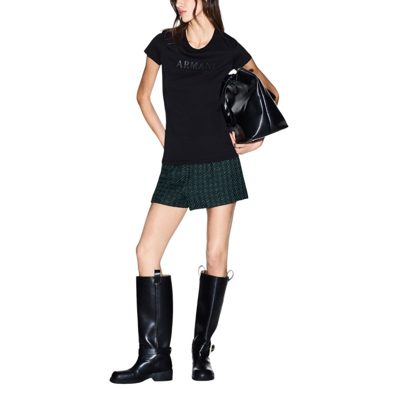 Дамска черна тениска Armani Exchange Women T-shirt XW001388 AF10356 Front View