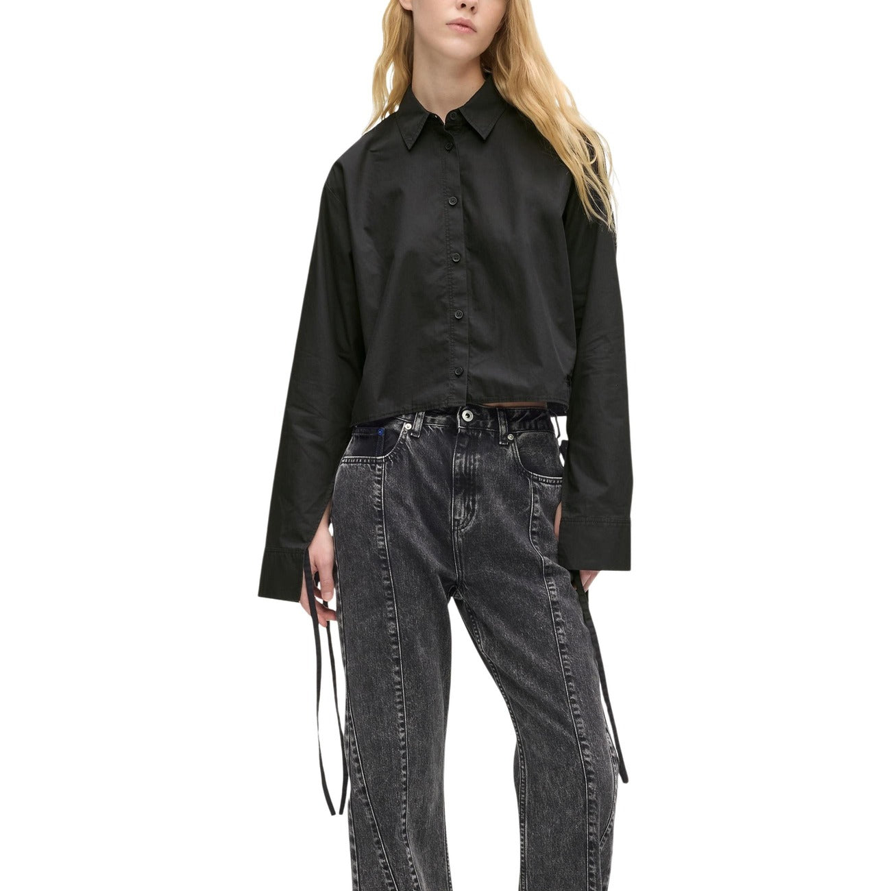 Дамска черна риза Karl Lagerfeld Jeans Women Shirt B1W11027 999 Front View