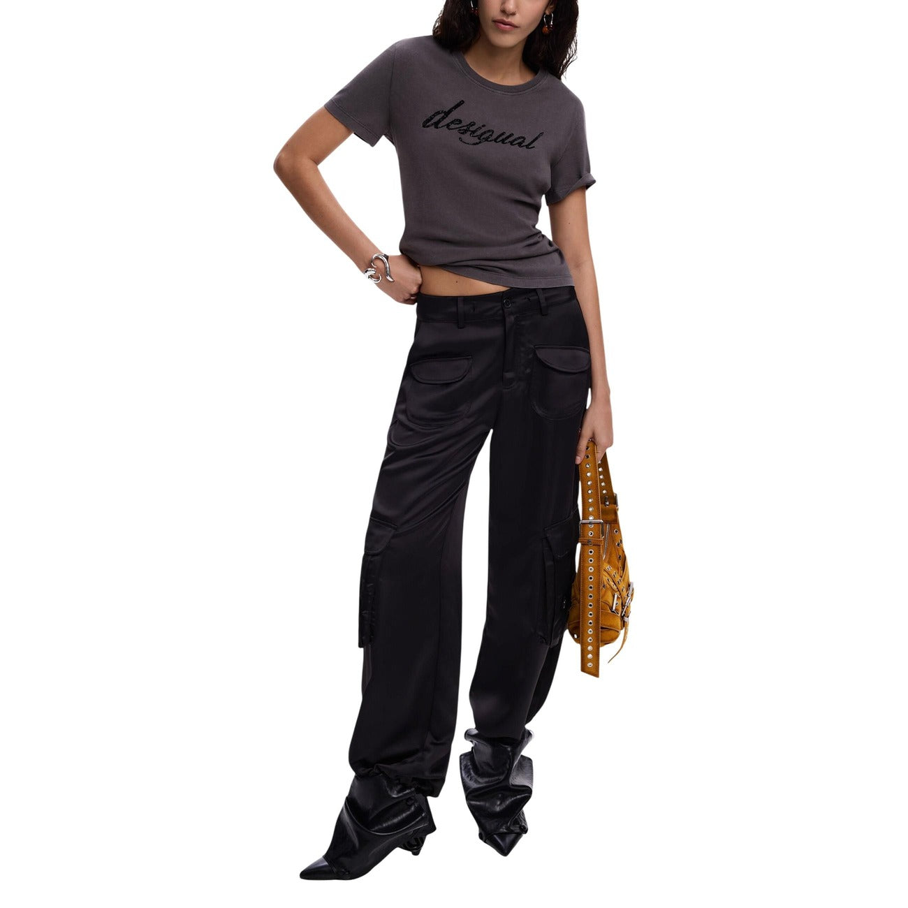 Дамска сива тениска Desigual Women T-shirt 26SWTK082058 Front View