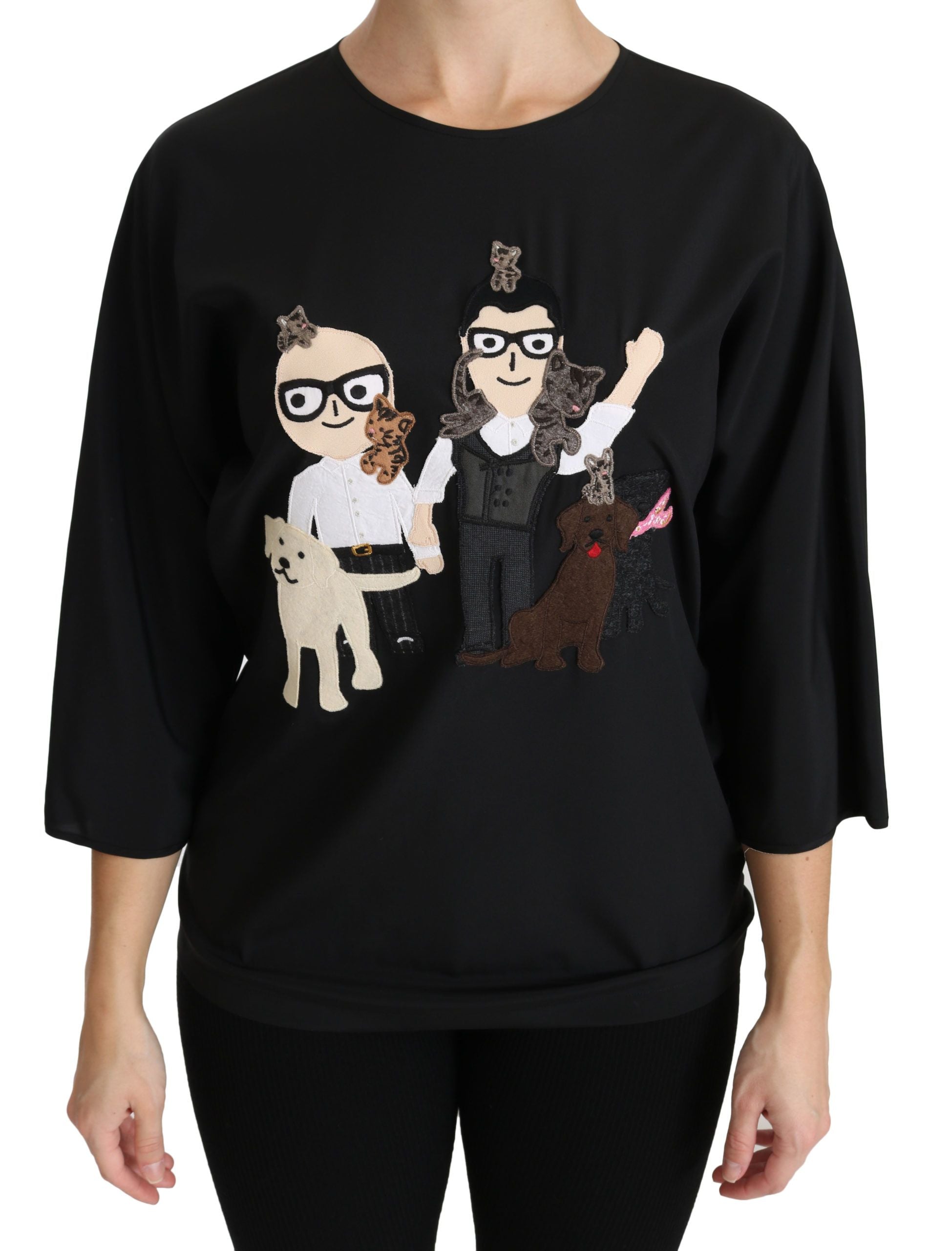 Dolce &amp; Gabbana Елегантно черно копринено бродирано горнище