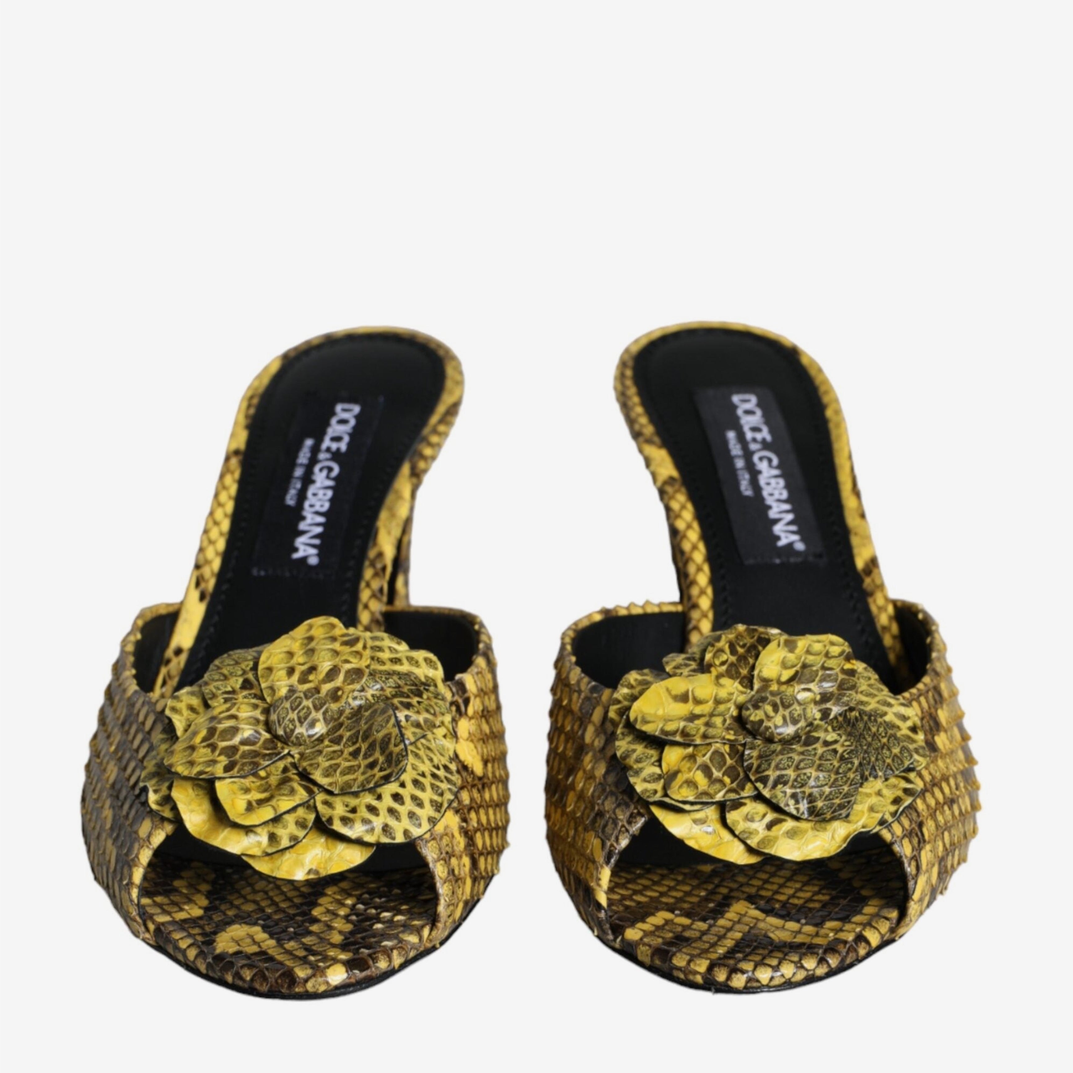Дамски луксозни жълти чехли от питон DOLCE & GABBANA Women’s Luxury Yellow Python Heels Sandals