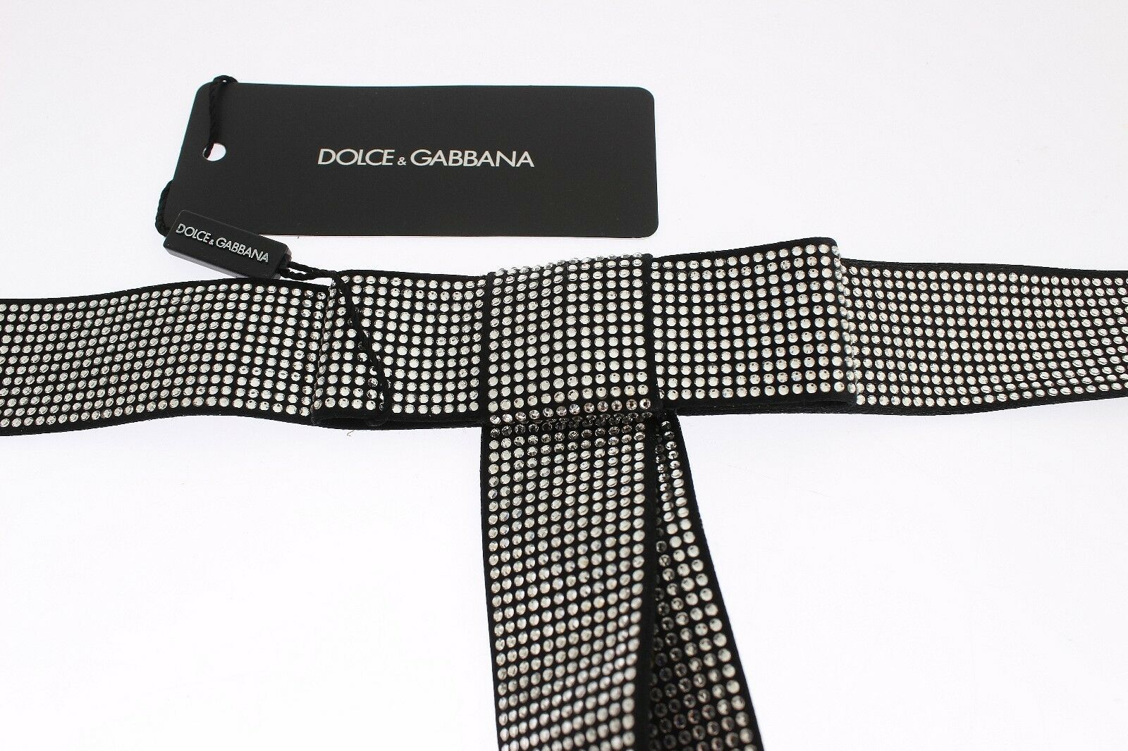 Dolce &amp; Gabbana Черен копринен колан с кристална панделка Elegance