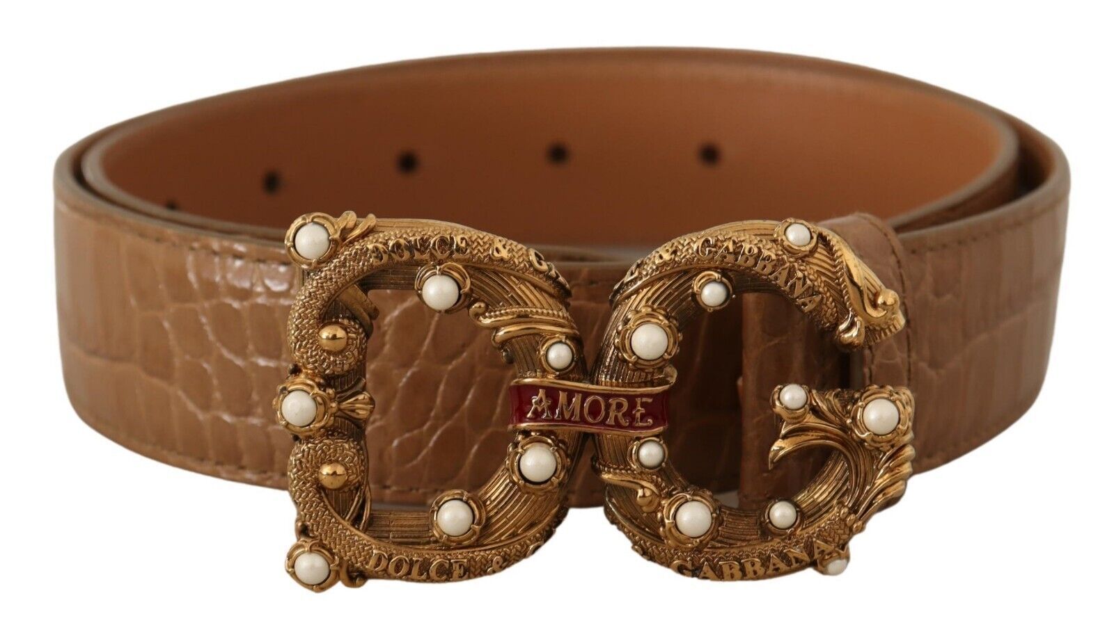 Dolce &amp; Gabbana Елегантен колан Amore от Croco кожа с перли