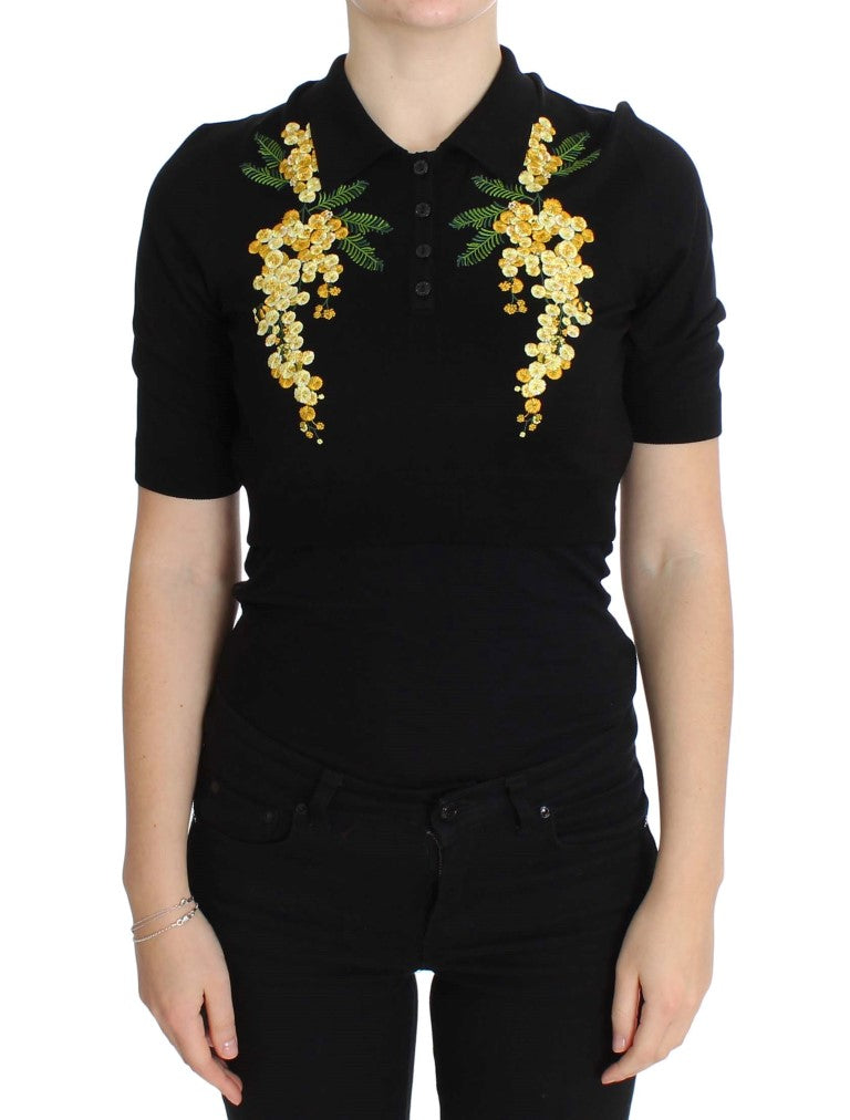 Dolce &amp; Gabbana Елегантно черно копринено поло на цветя