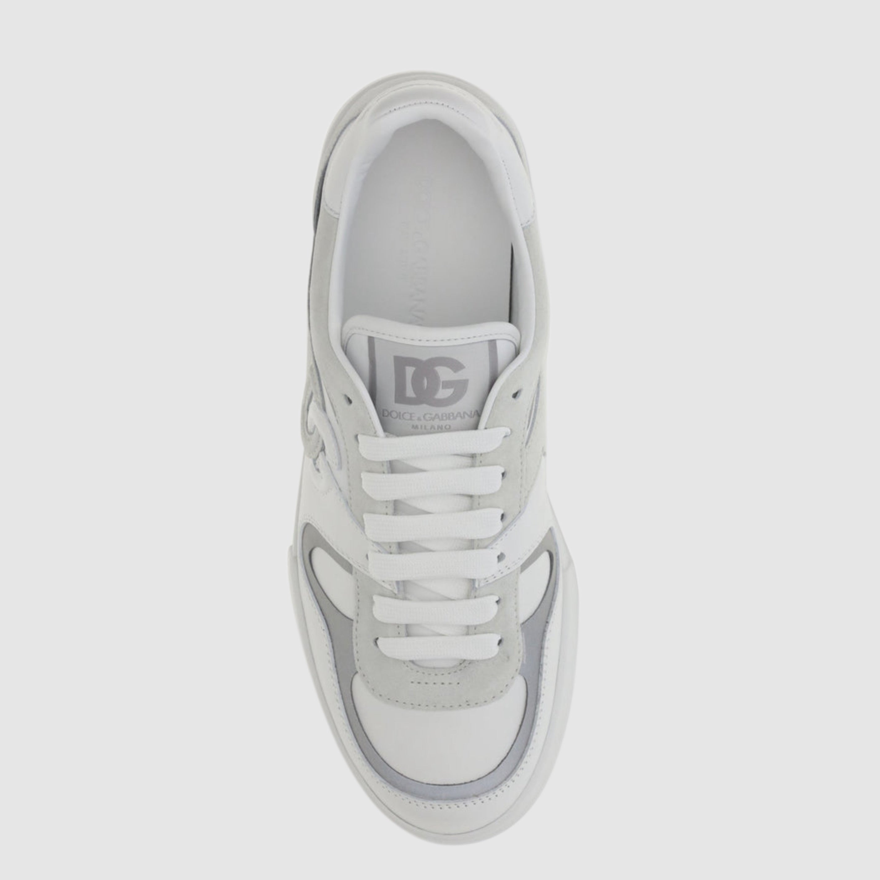 Dolce & Gabbana White Calf Leather Bos Taurus Low Top Sneakers Top view