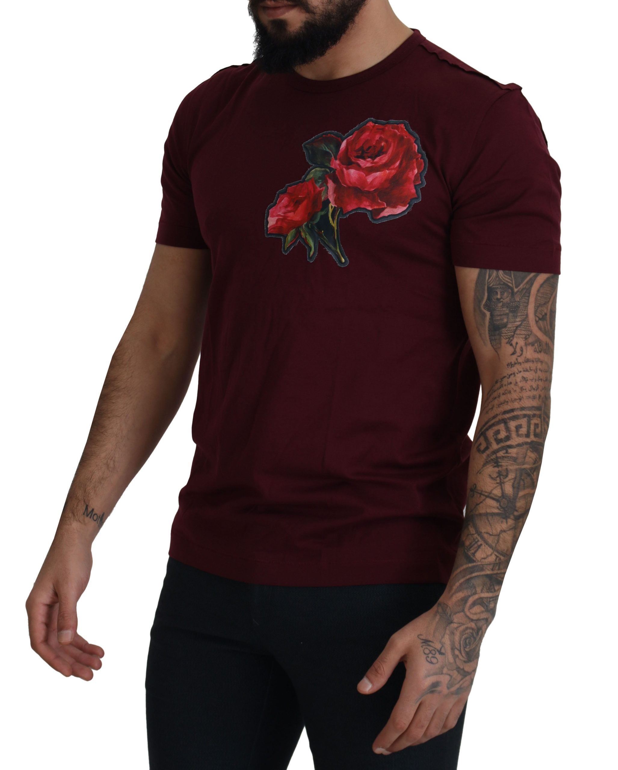 Dolce &amp; Gabbana Елегантна тениска с кръгло деколте с мотив от рози от Бордо