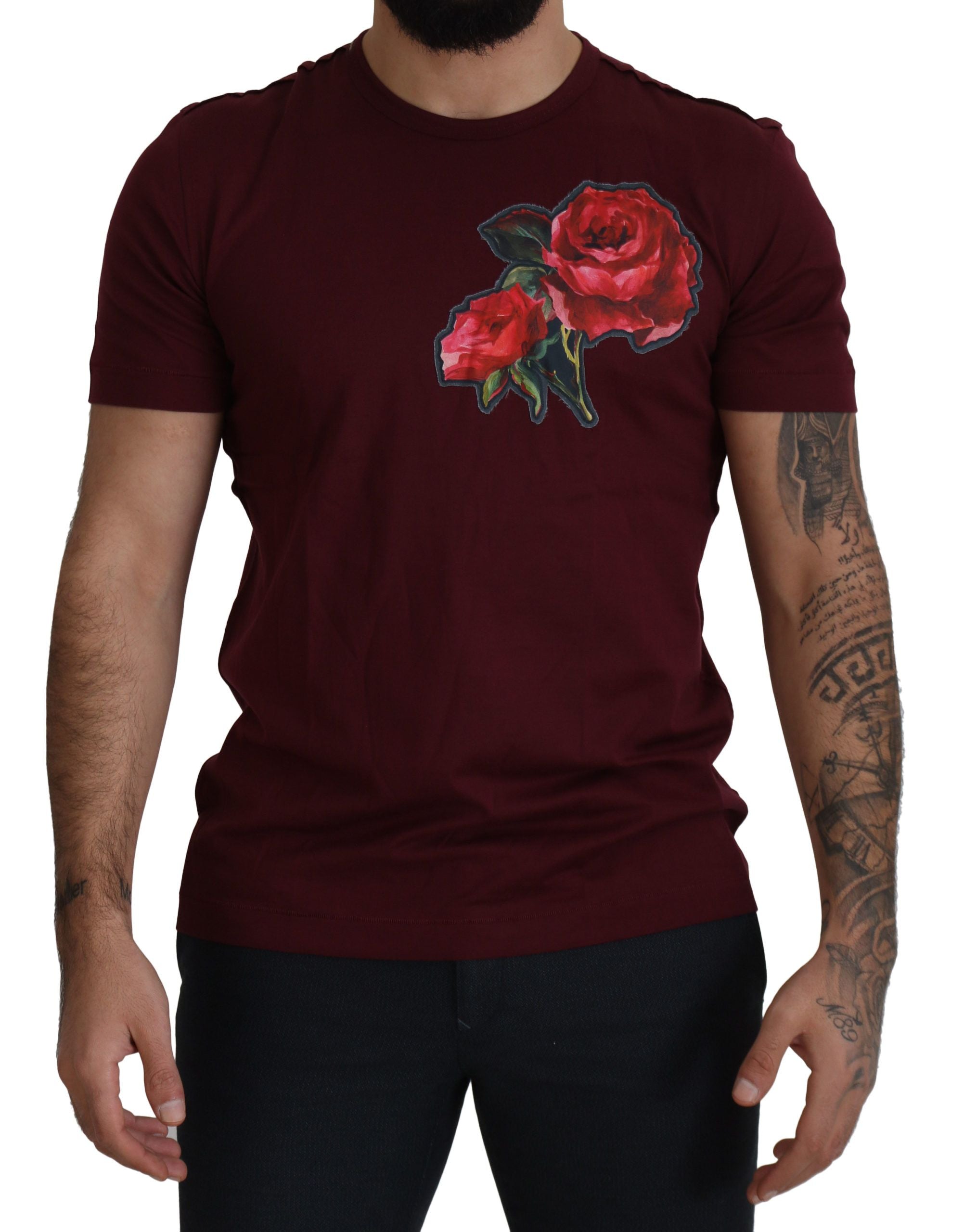 Dolce &amp; Gabbana Елегантна тениска с кръгло деколте с мотив от рози от Бордо