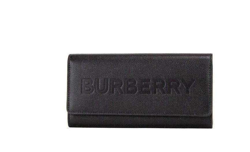 Портфейл Burberry Porter от черна зърнеста кожа с релефно лого с капак