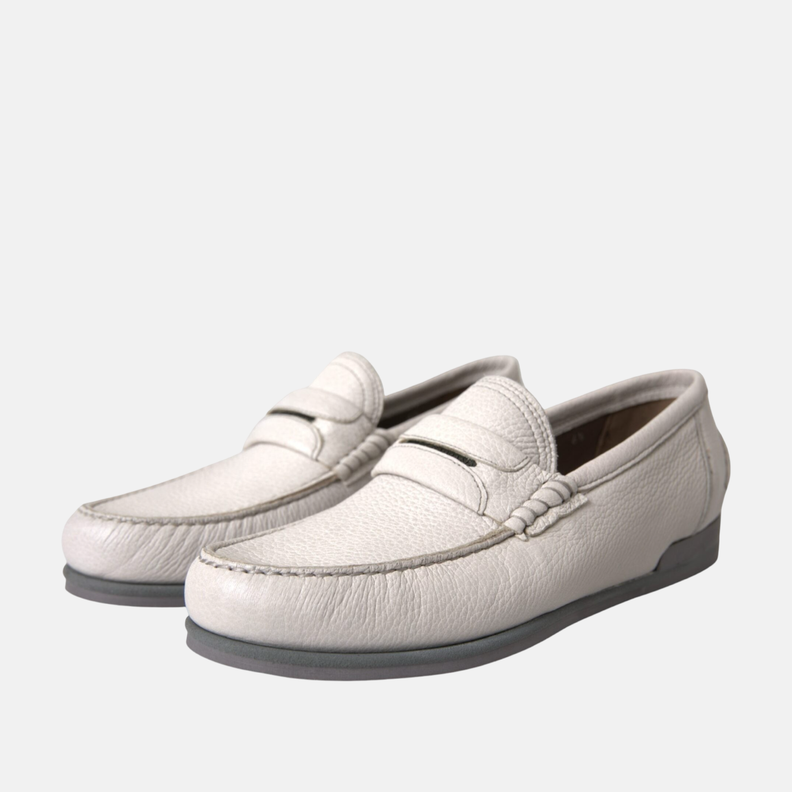 Мъжки мокасини Dolce & Gabbana White Gray Leather Men Loafers Lateral View