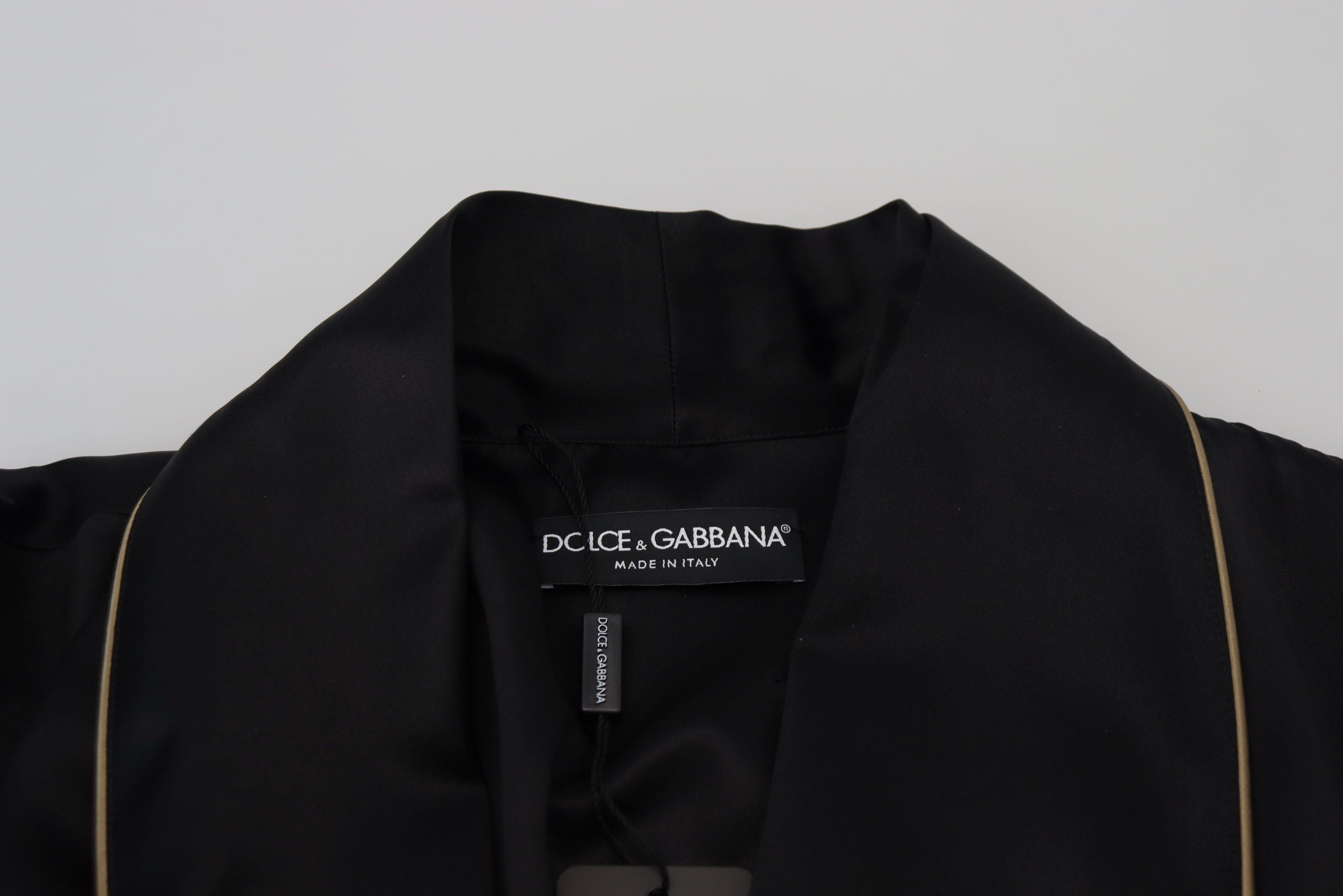 Dolce &amp; Gabbana Елегантно черно копринено дълго манто