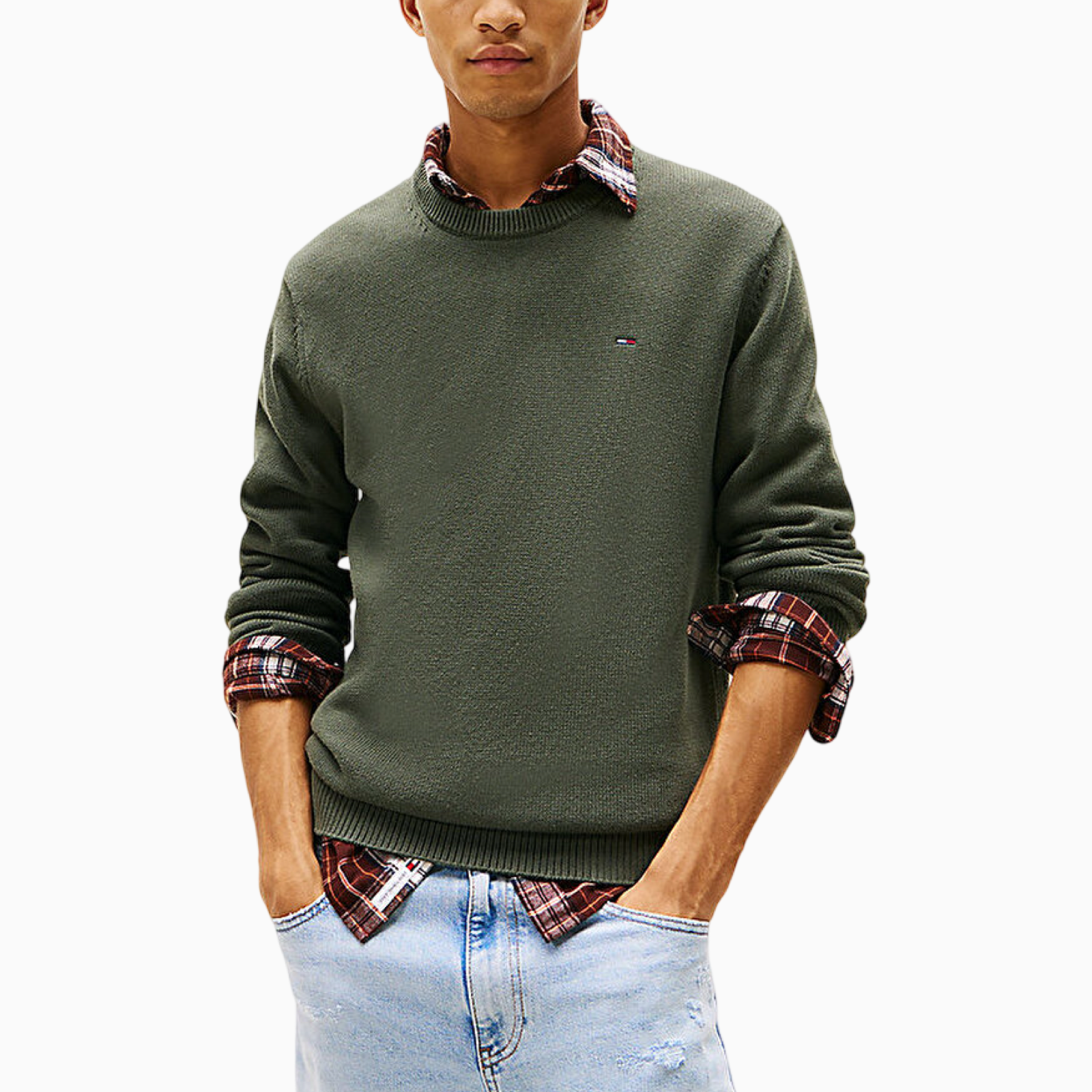 Мъжки зелен пуловер Tommy Hilfiger Jeans Men Sweater DM0DM21787 Front View