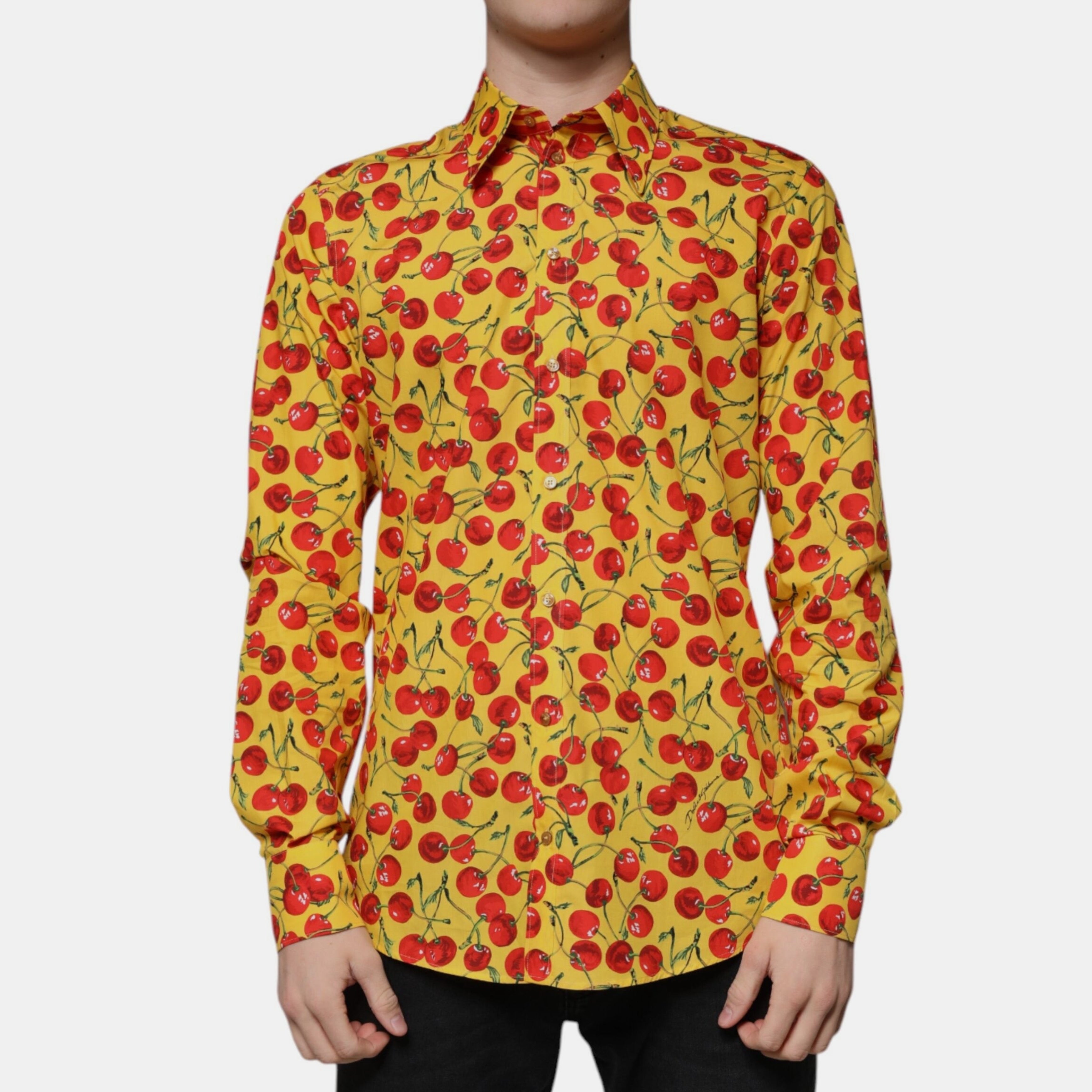 Мъжка луксозна жълта памучна риза DOLCE & GABBANA Men’s Luxury Yellow Cherry Cotton Shirt MARTINI