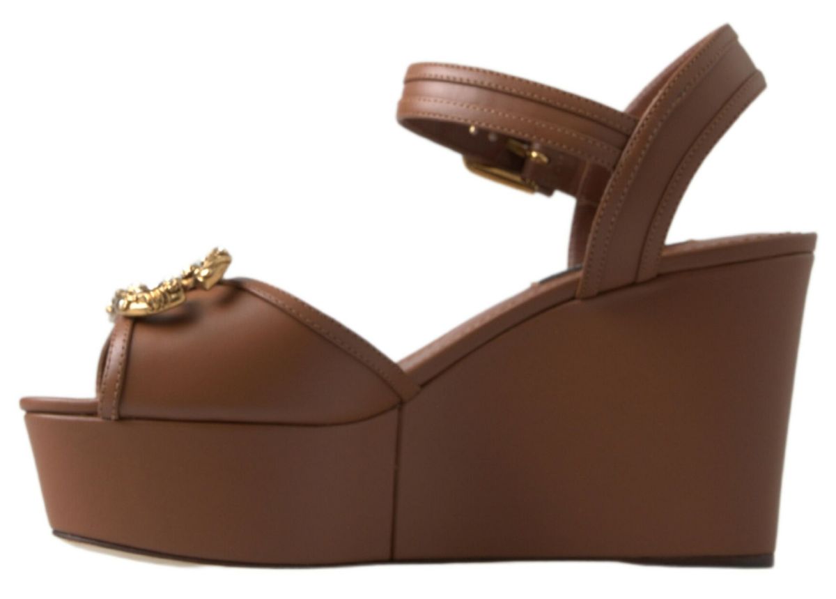 Dolce &amp; Gabbana Chic кафяви кожени клинове с каишка на глезена