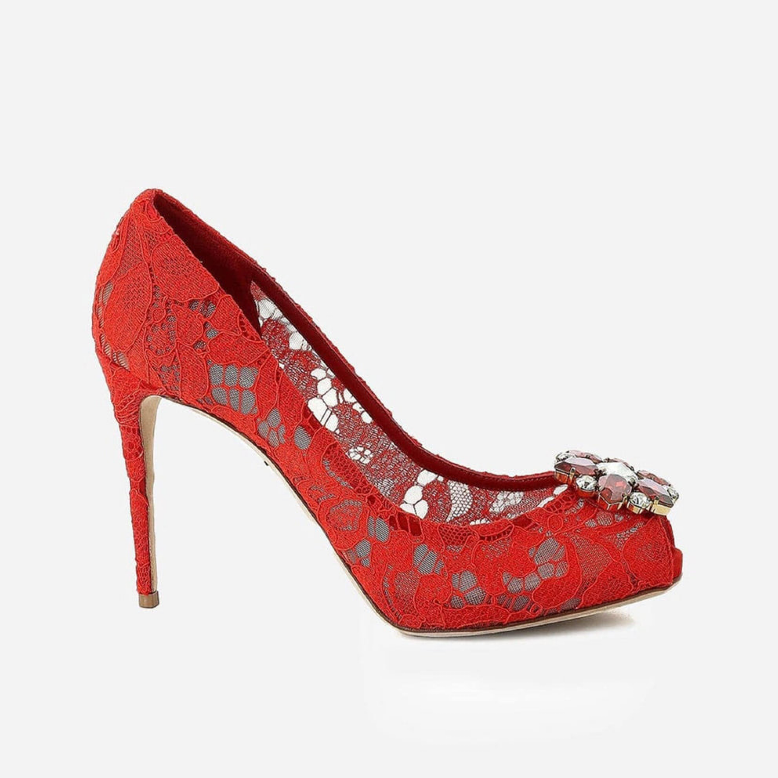 Дамски червени токчета Dolce & Gabbana Bellucci-Spitze 90 Heels Side View
