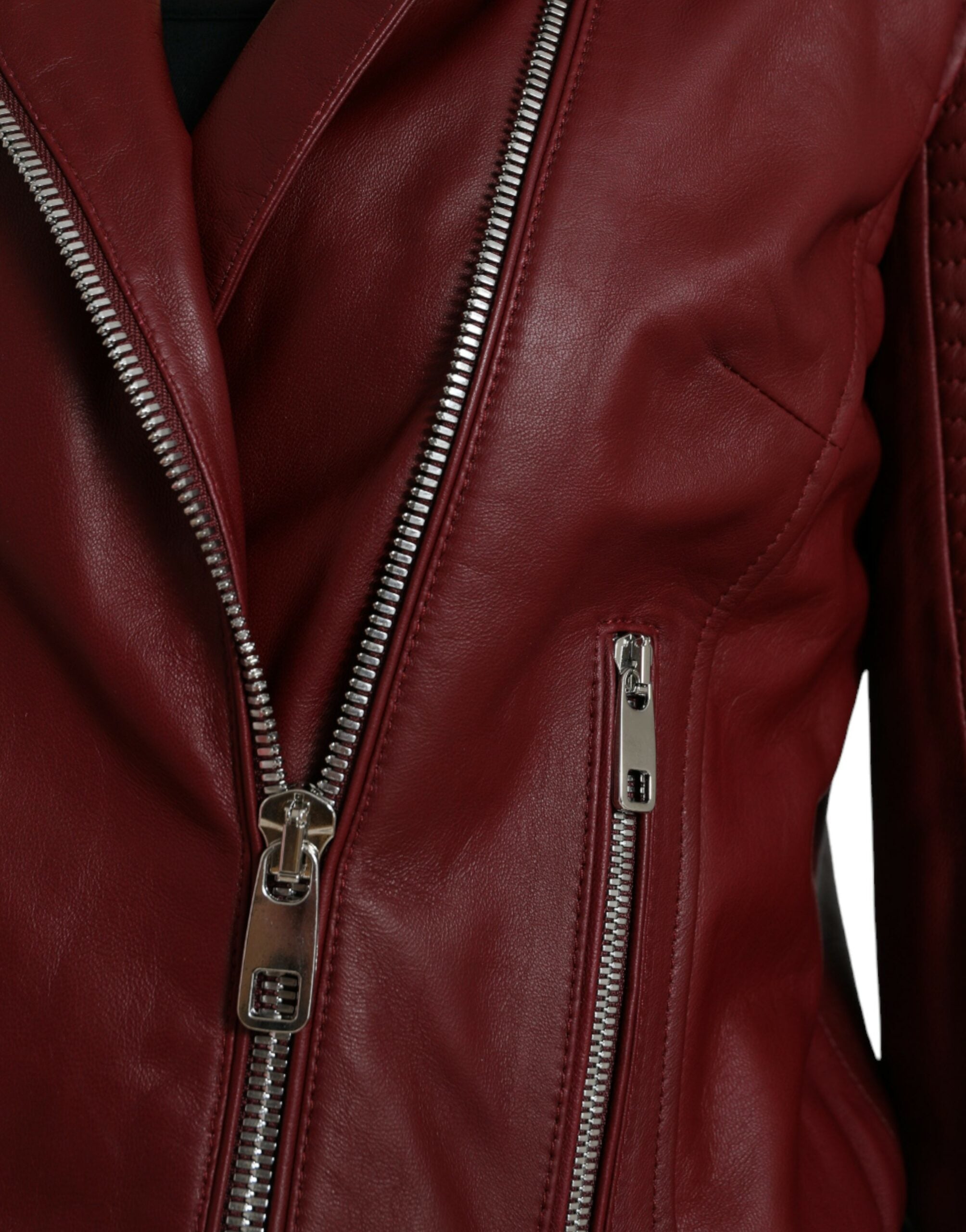 Дамско кожено яке Dolce & Gabbana Women Biker Leather Jacket Bordeaux от естествена кожа в цвят бордо