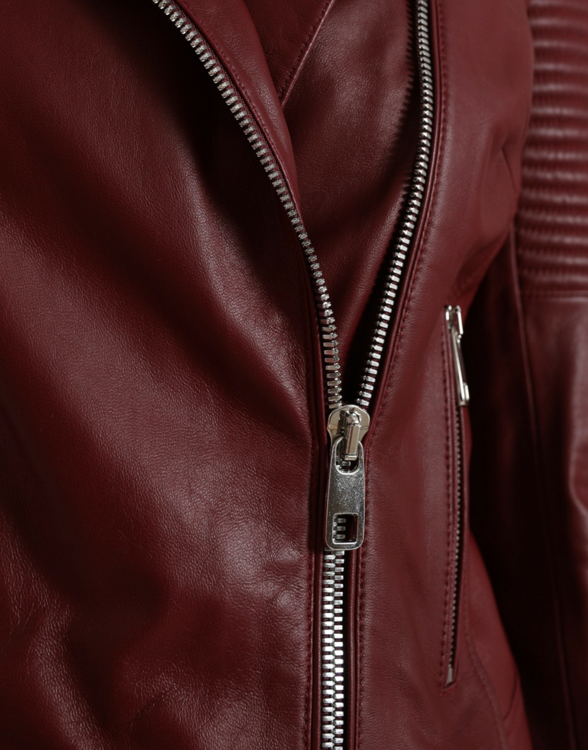 Дамско кожено яке Dolce & Gabbana Women Biker Leather Jacket Bordeaux от естествена кожа в цвят бордо