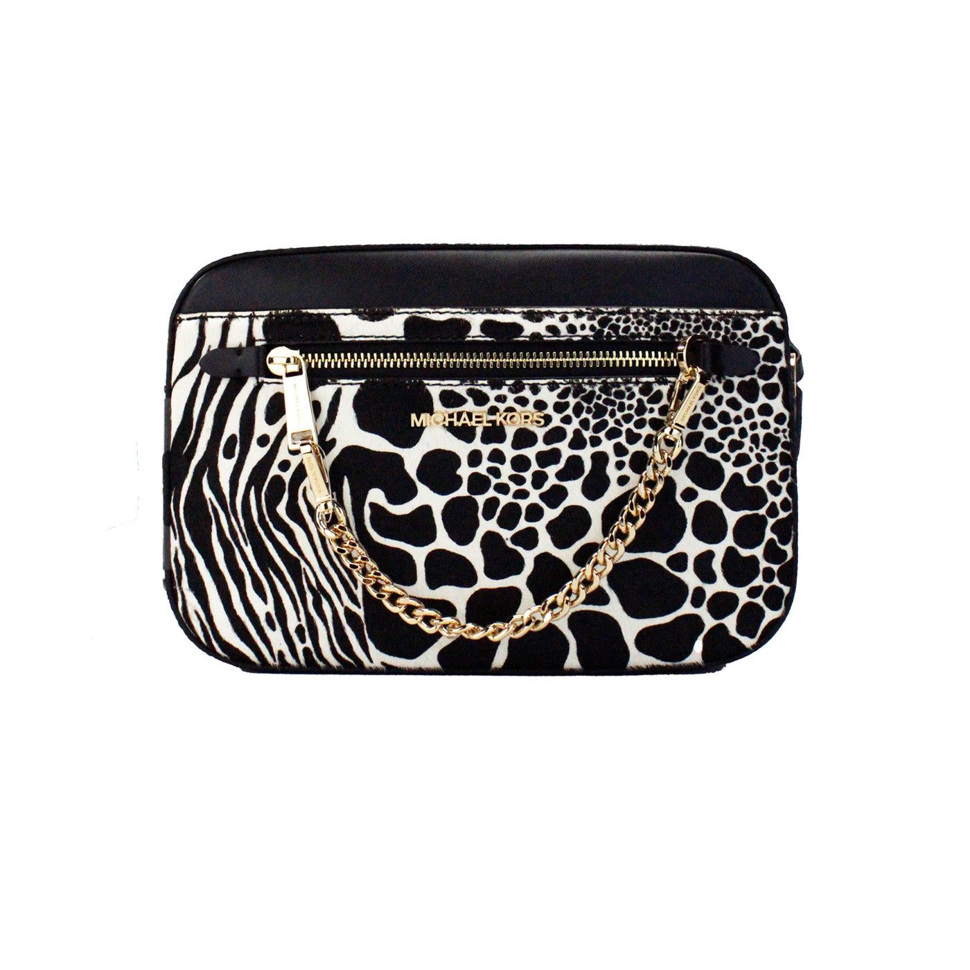 Michael Kors Jet Set Large East West Black Haircalf Zip Chain Chain Crossbody Чанта
