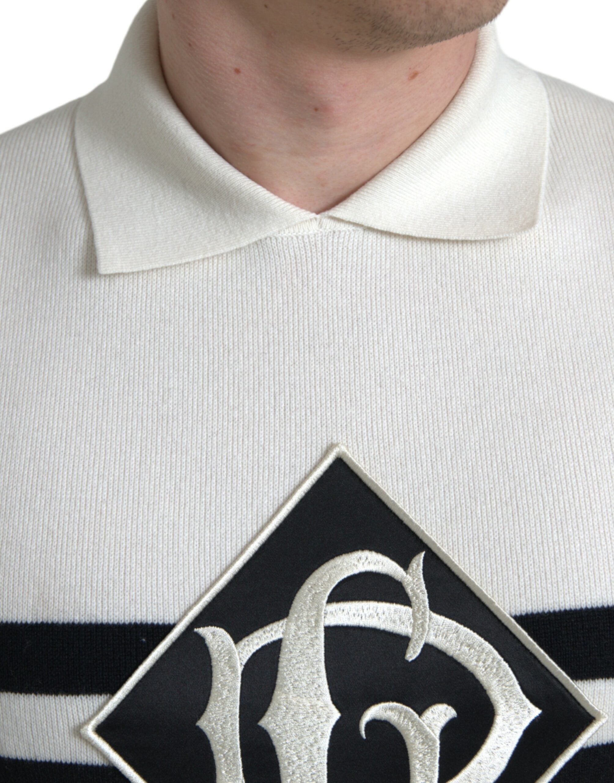 Dolce &amp; Gabbana White DG тениска с яка и яка Henley Shirt