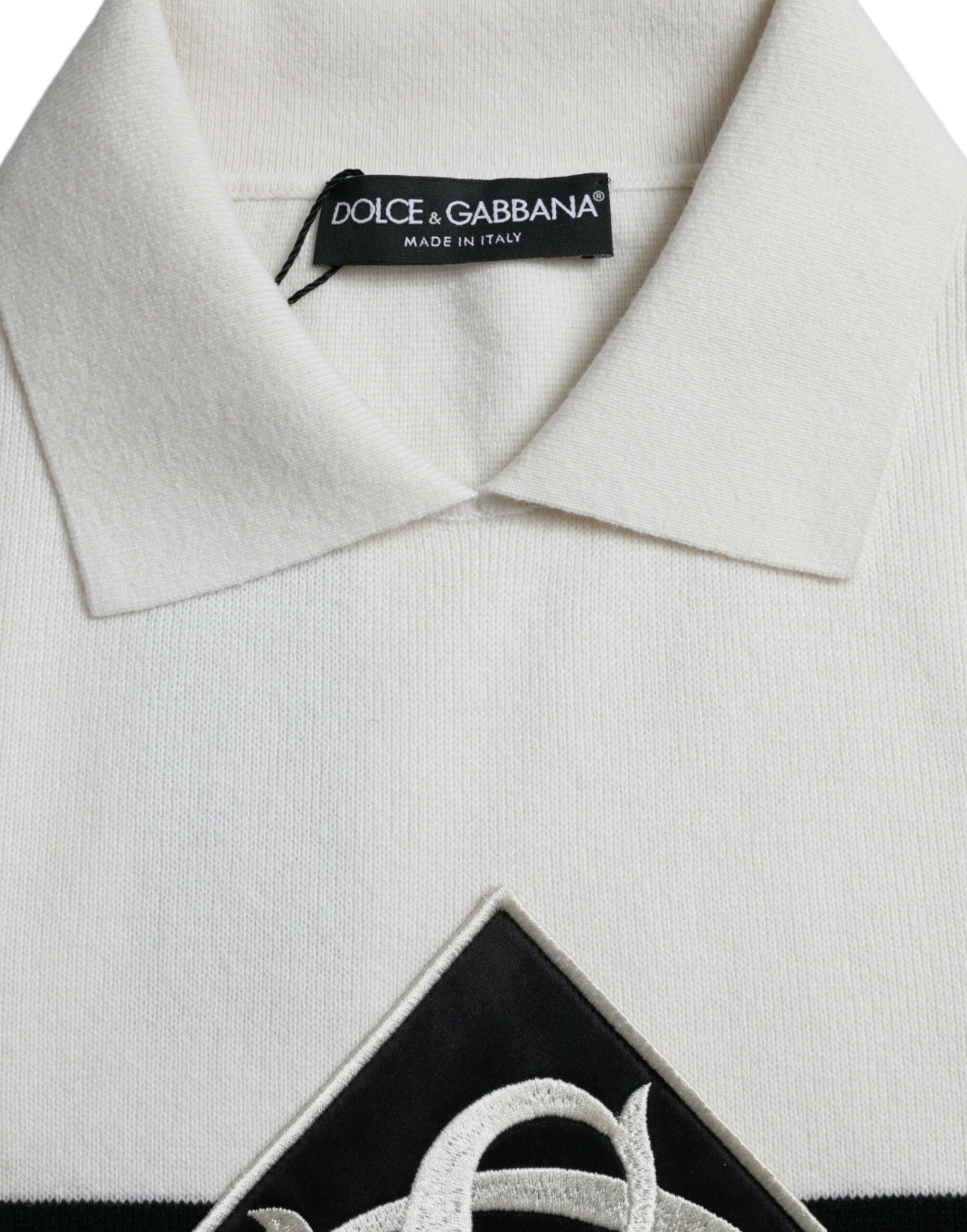 Dolce &amp; Gabbana White DG тениска с яка и яка Henley Shirt