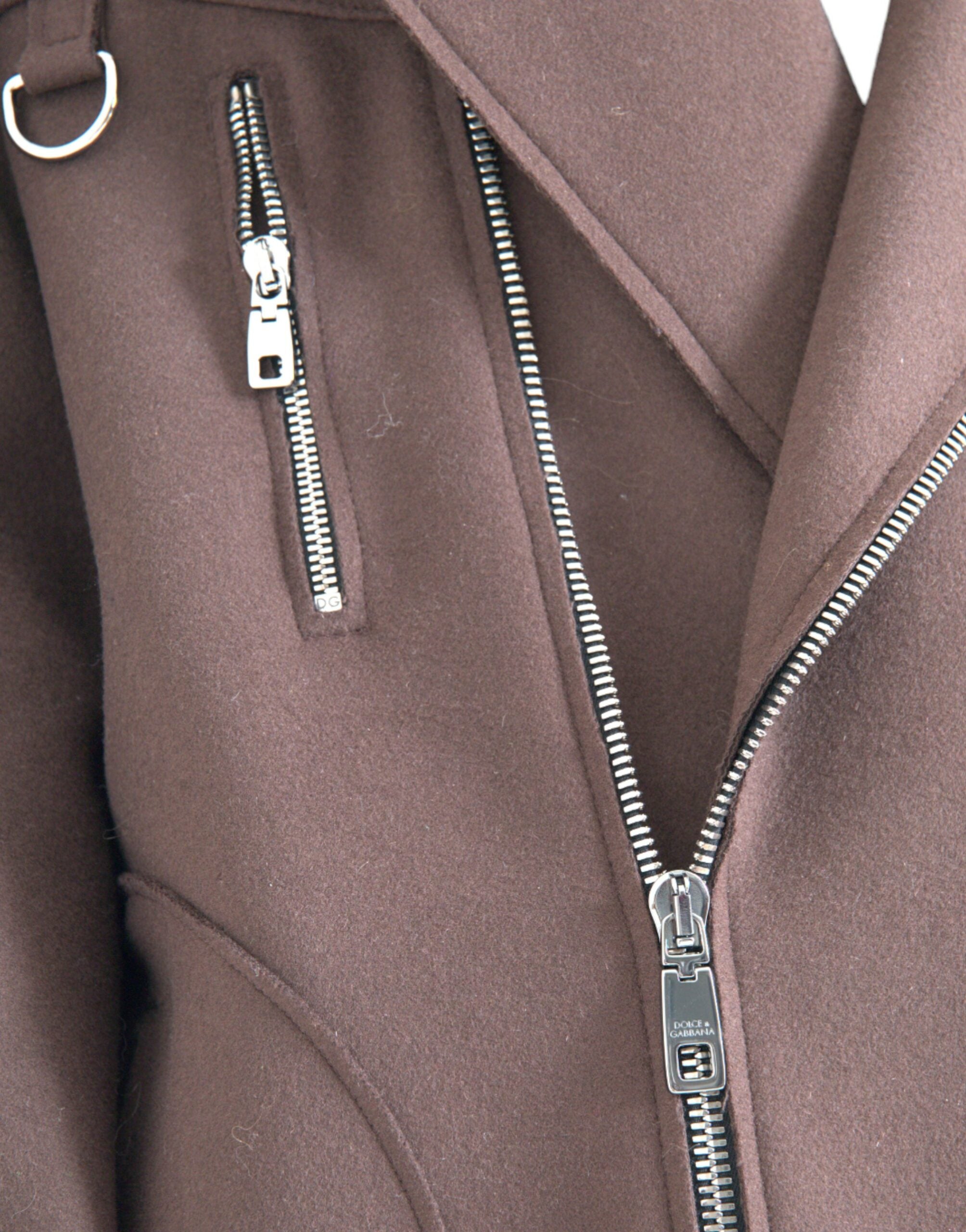 Dolce &amp; Gabbana Кафяво палто Късо мотоциклетско вълнено яке