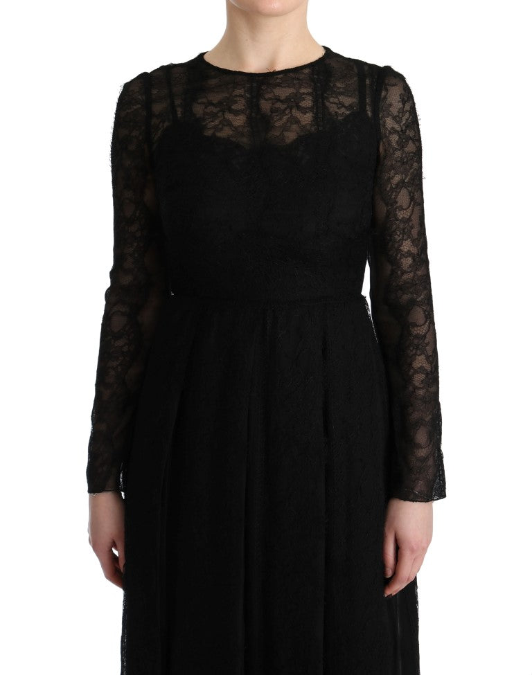 Dolce &amp; Gabbana Елегантна черна рокля с дълги ръкави