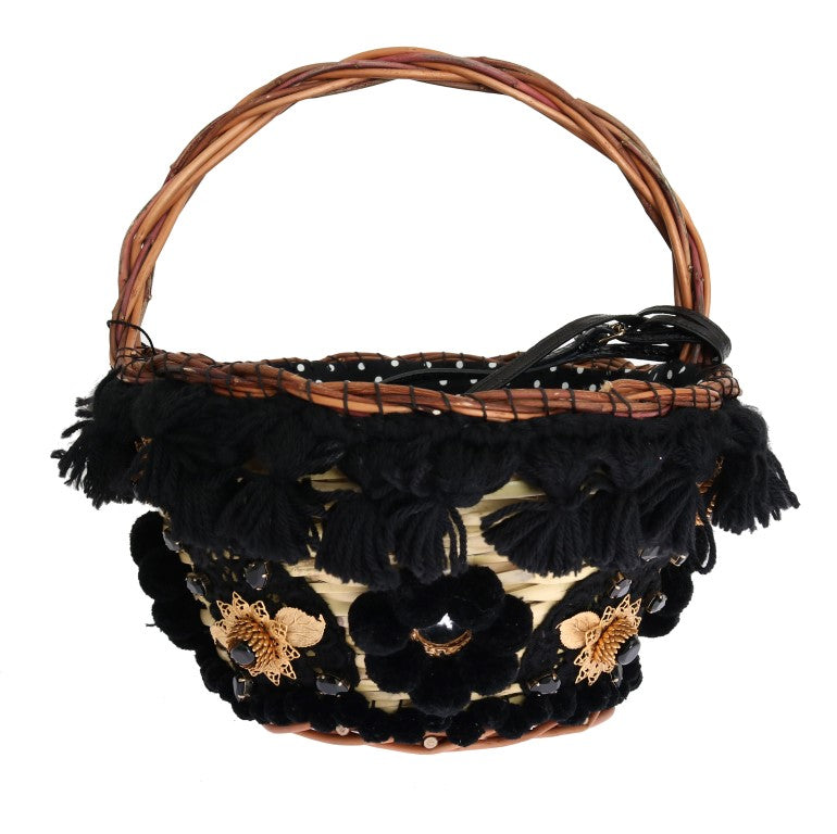 Dolce &amp; Gabbana Chic Beige &amp; Black Straw Snakeskin Bag Bag