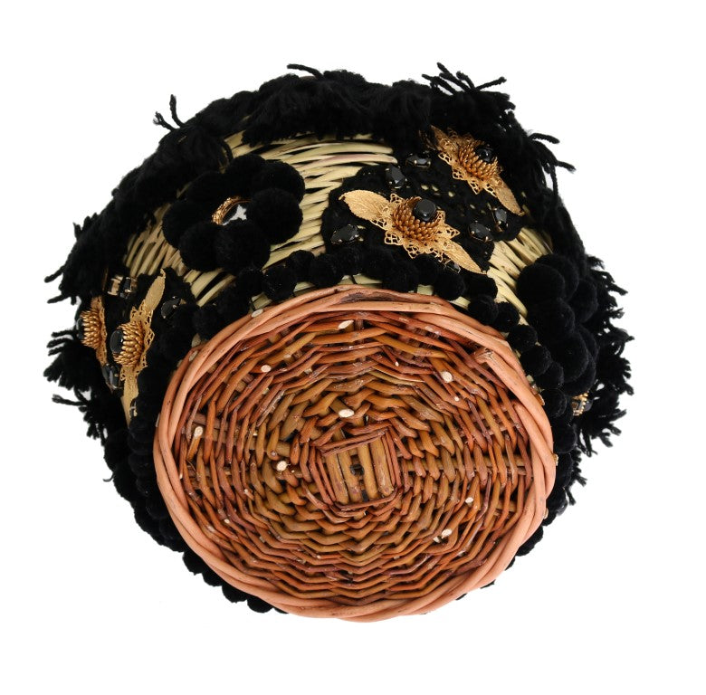 Dolce &amp; Gabbana Chic Beige &amp; Black Straw Snakeskin Bag Bag