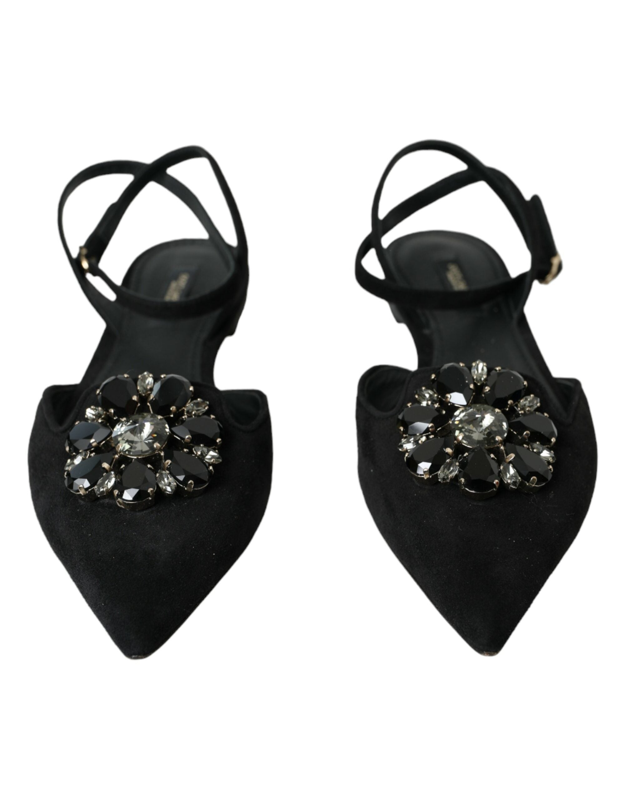 Dolce &amp; Gabbana Черни кожени сандали Crystal Slingback