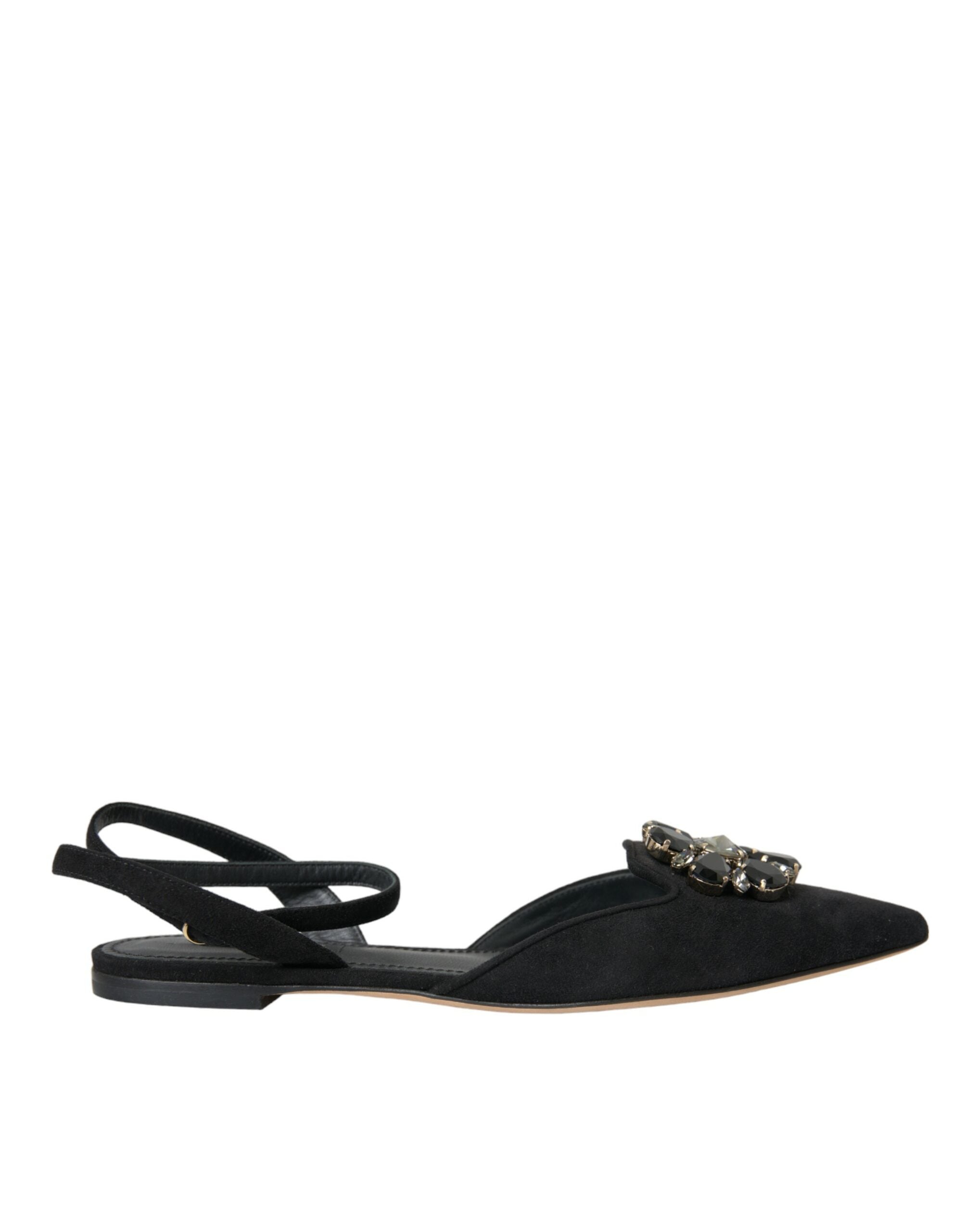 Dolce &amp; Gabbana Черни кожени сандали Crystal Slingback