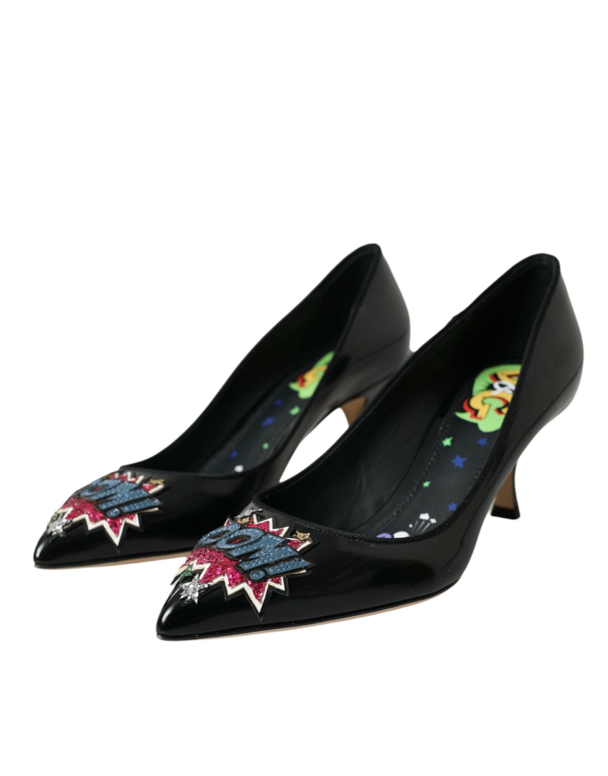 Dolce &amp; Gabbana Черни кожени обувки BOOM Patch Heels Pumps