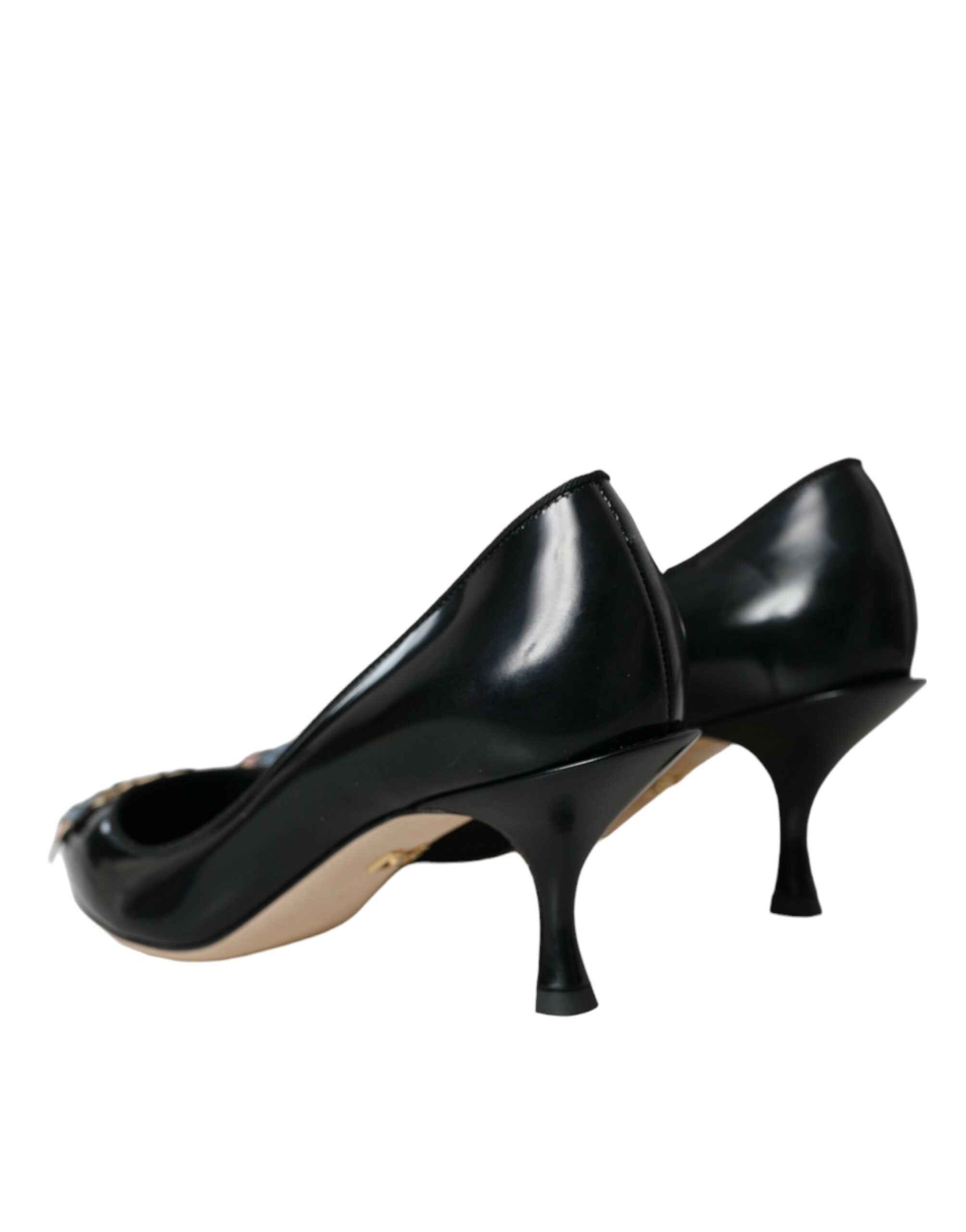 Dolce &amp; Gabbana Черни кожени обувки BOOM Patch Heels Pumps
