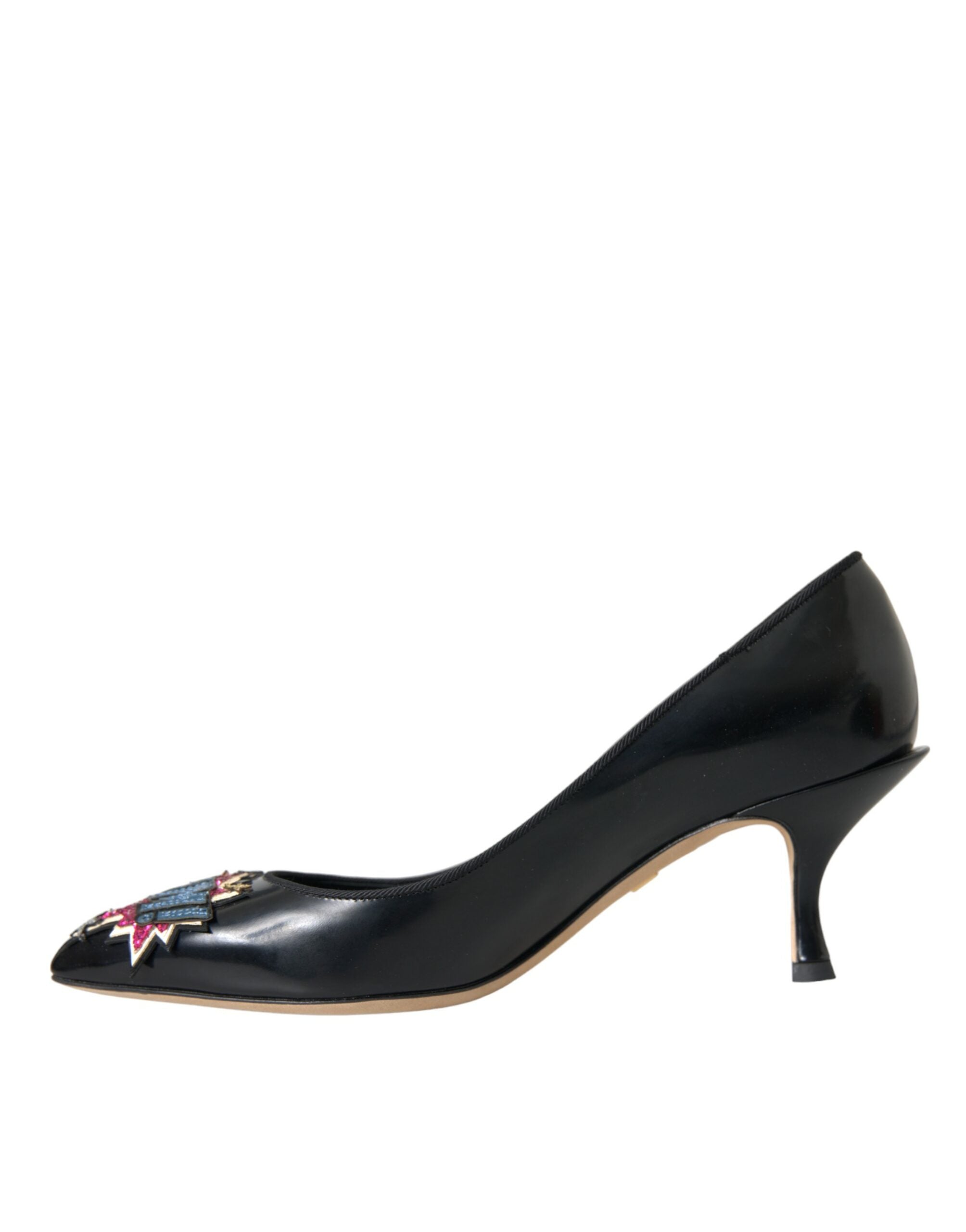 Dolce &amp; Gabbana Черни кожени обувки BOOM Patch Heels Pumps