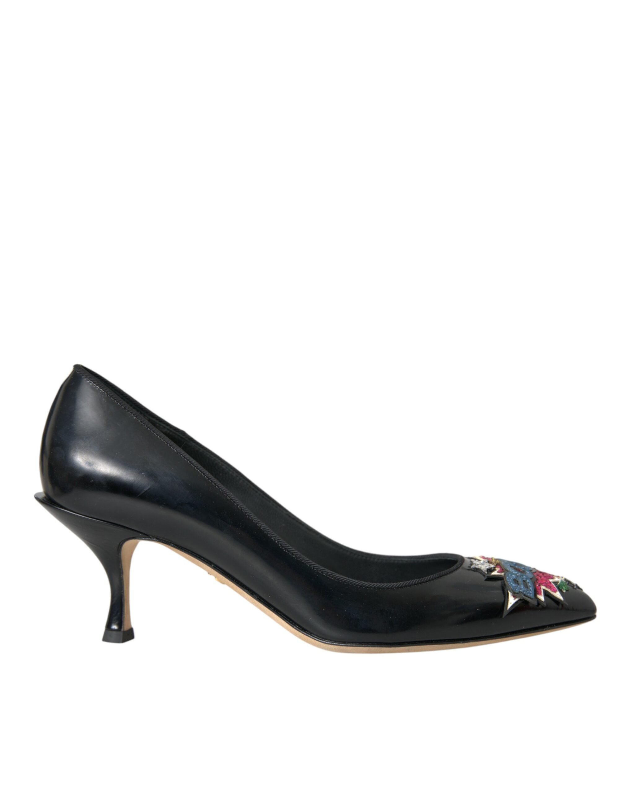 Dolce &amp; Gabbana Черни кожени обувки BOOM Patch Heels Pumps