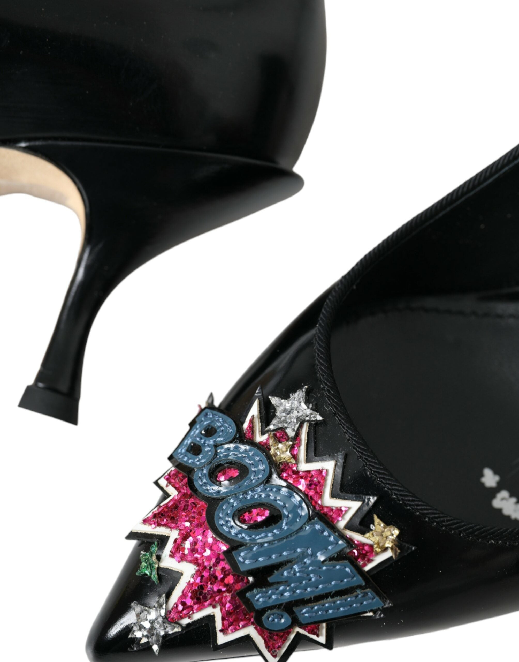 Dolce &amp; Gabbana Черни кожени обувки BOOM Patch Heels Pumps