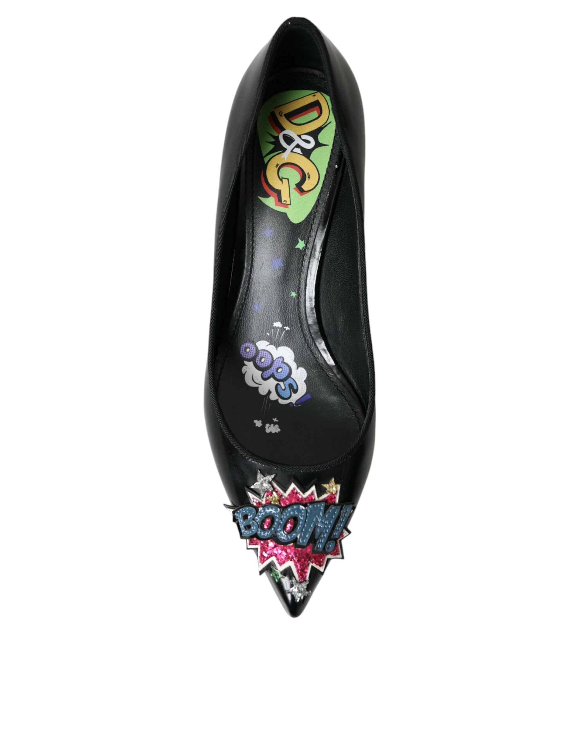 Dolce &amp; Gabbana Черни кожени обувки BOOM Patch Heels Pumps