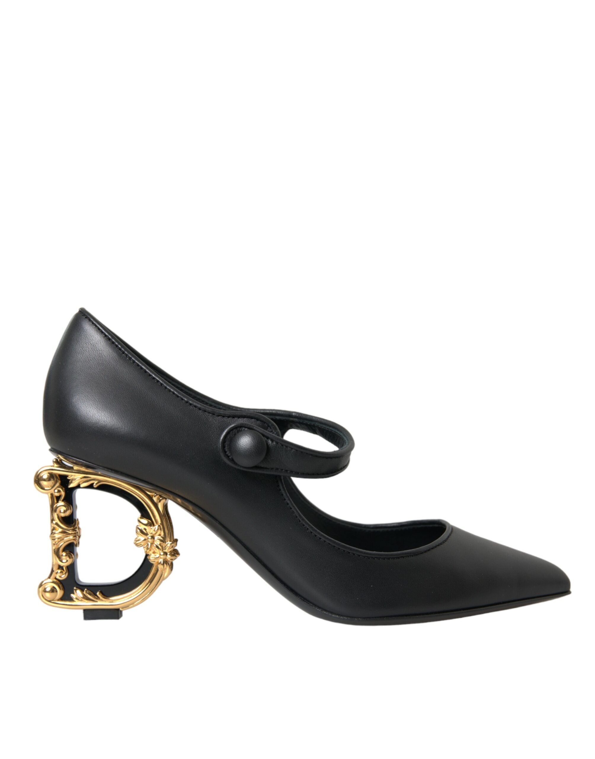 Dolce &amp; Gabbana Черни кожени обувки с лого на ток Обувки помпи Mary Janes