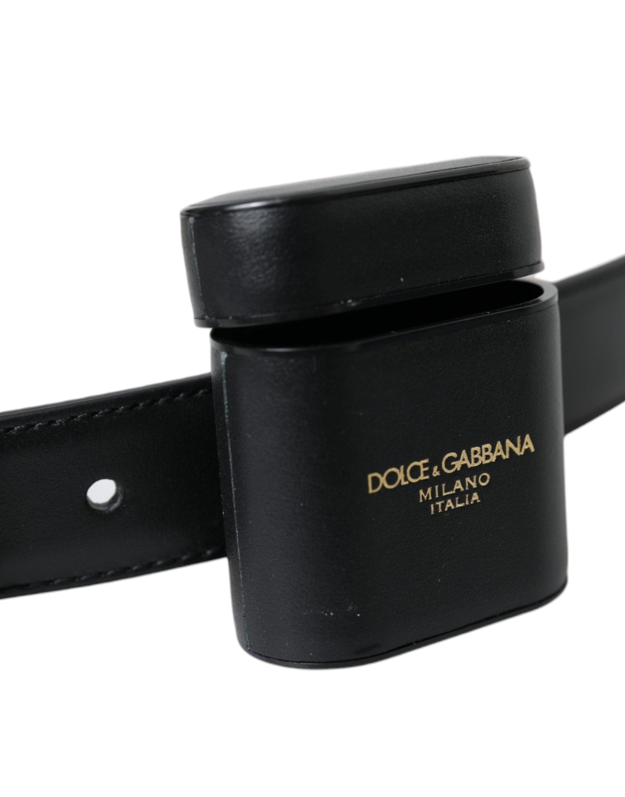 Dolce &amp; Gabbana черен кожен калъф Airpods Калъф със сребърна катарама Колан