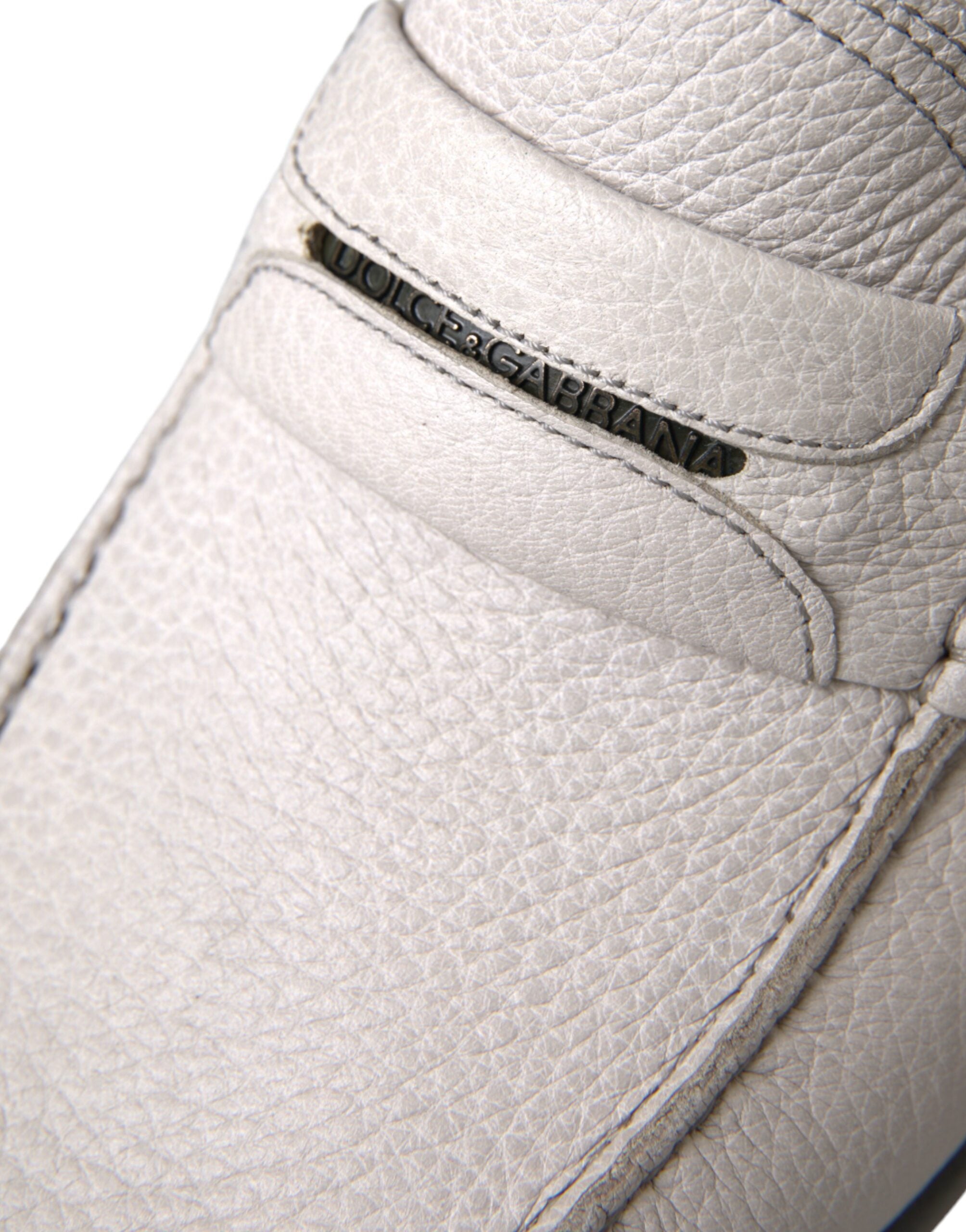 Мъжки мокасини Dolce & Gabbana White Gray Leather Men Loafers Close-Up