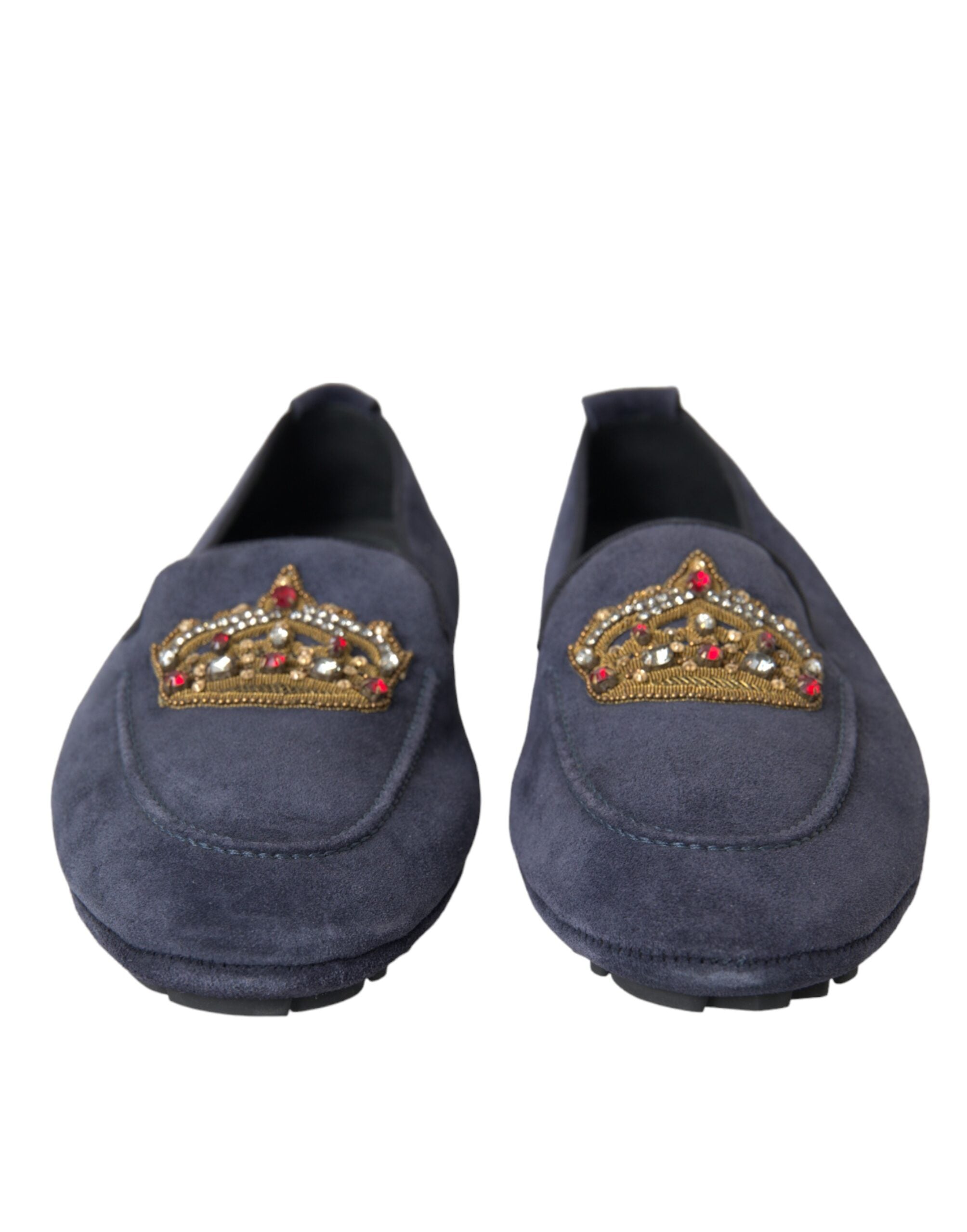 Dolce &amp; Gabbana Сини кожени велурени обувки Crystal Crown Loafers
