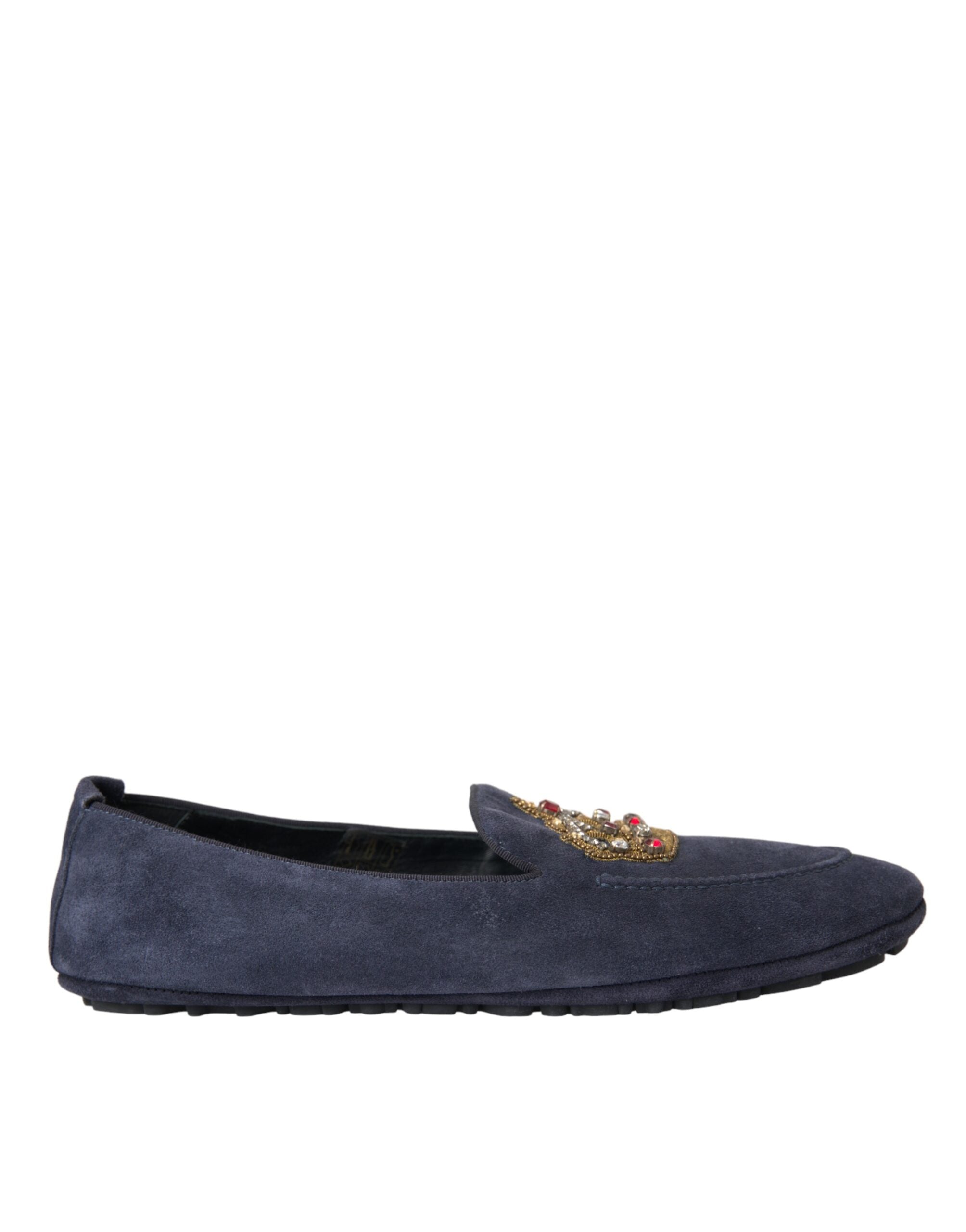 Dolce &amp; Gabbana Сини кожени велурени обувки Crystal Crown Loafers