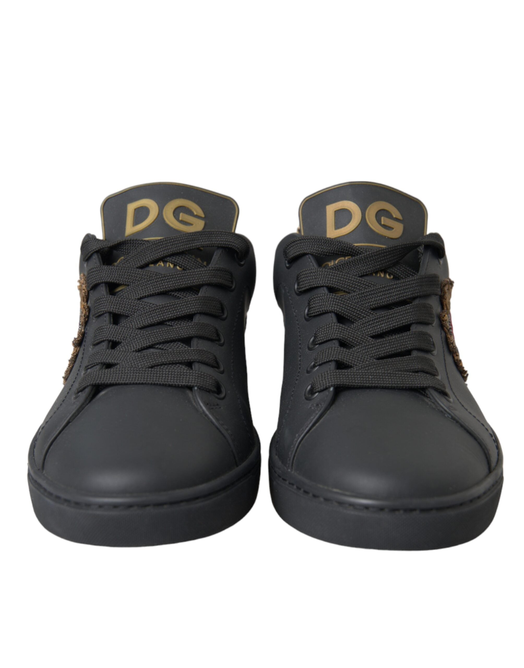 Dolce & Gabbana Black Leather Heart Embellished Sneakers