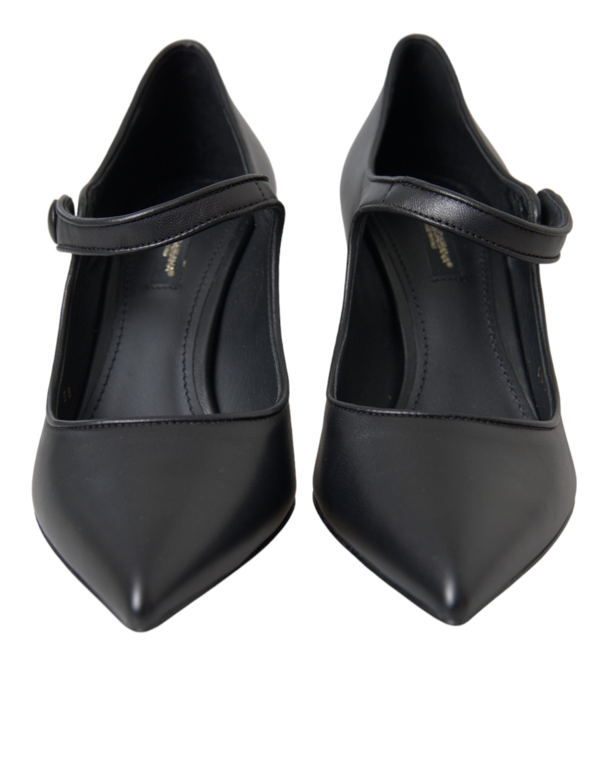 Dolce &amp; Gabbana Черни кожени обувки с лого на ток Обувки помпи Mary Janes
