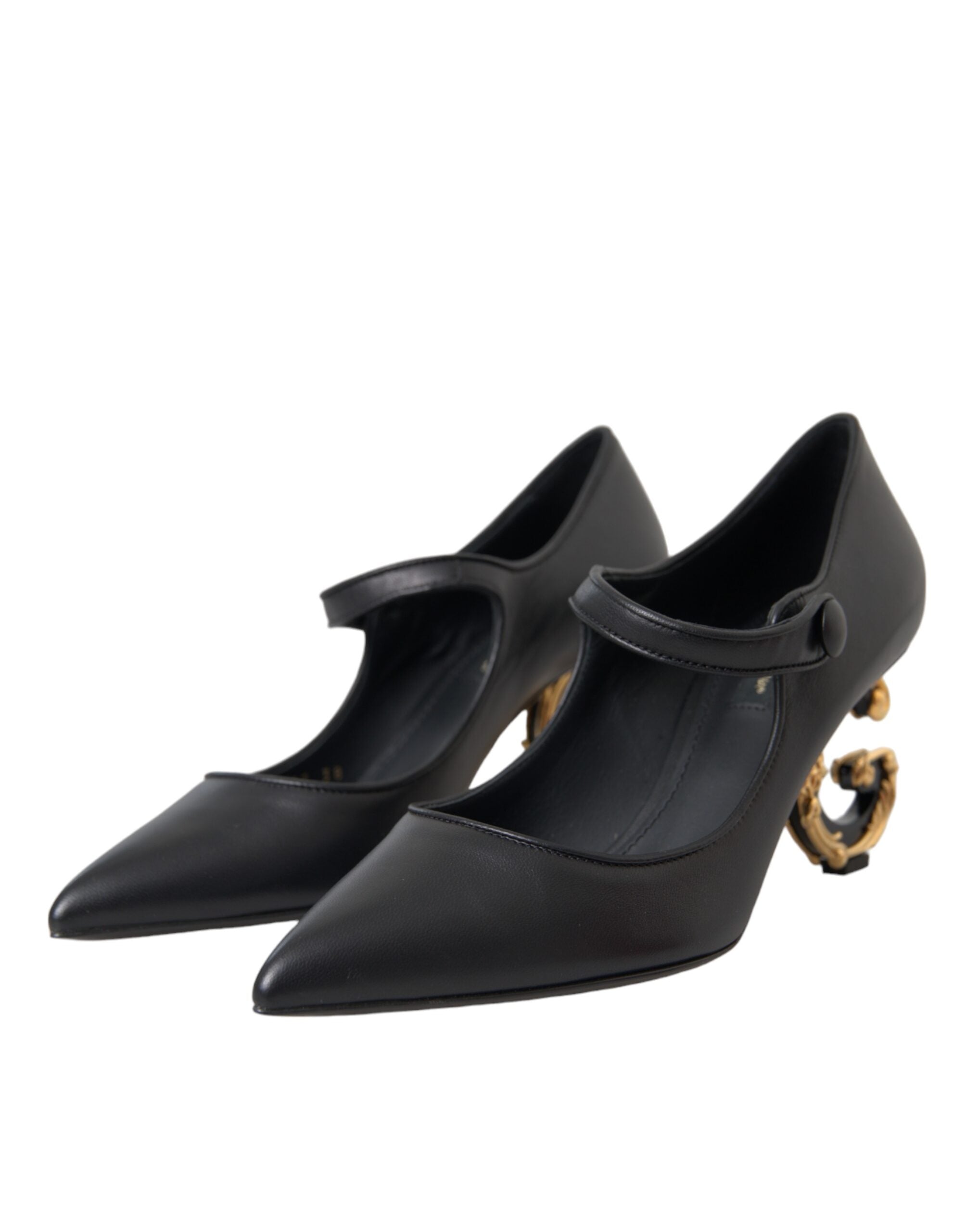 Dolce &amp; Gabbana Черни кожени обувки с лого на ток Обувки помпи Mary Janes