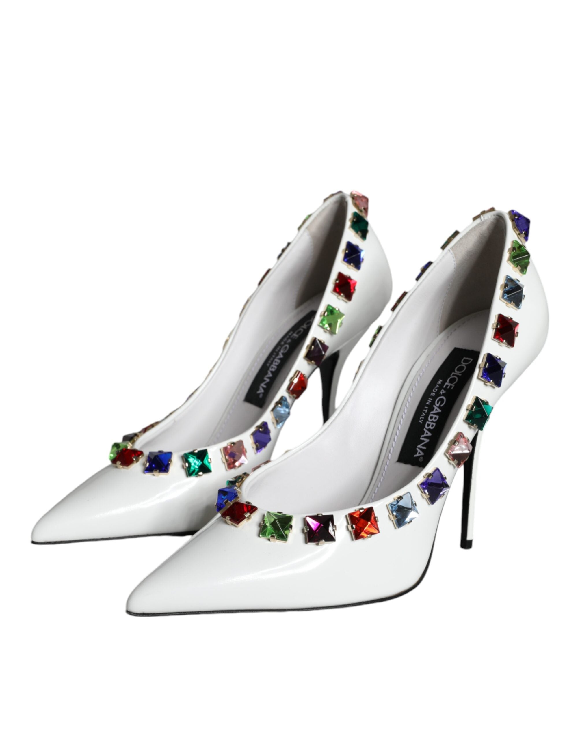 Dolce &amp; Gabbana Бели кристали Кожени обувки с високи токчета Помпи